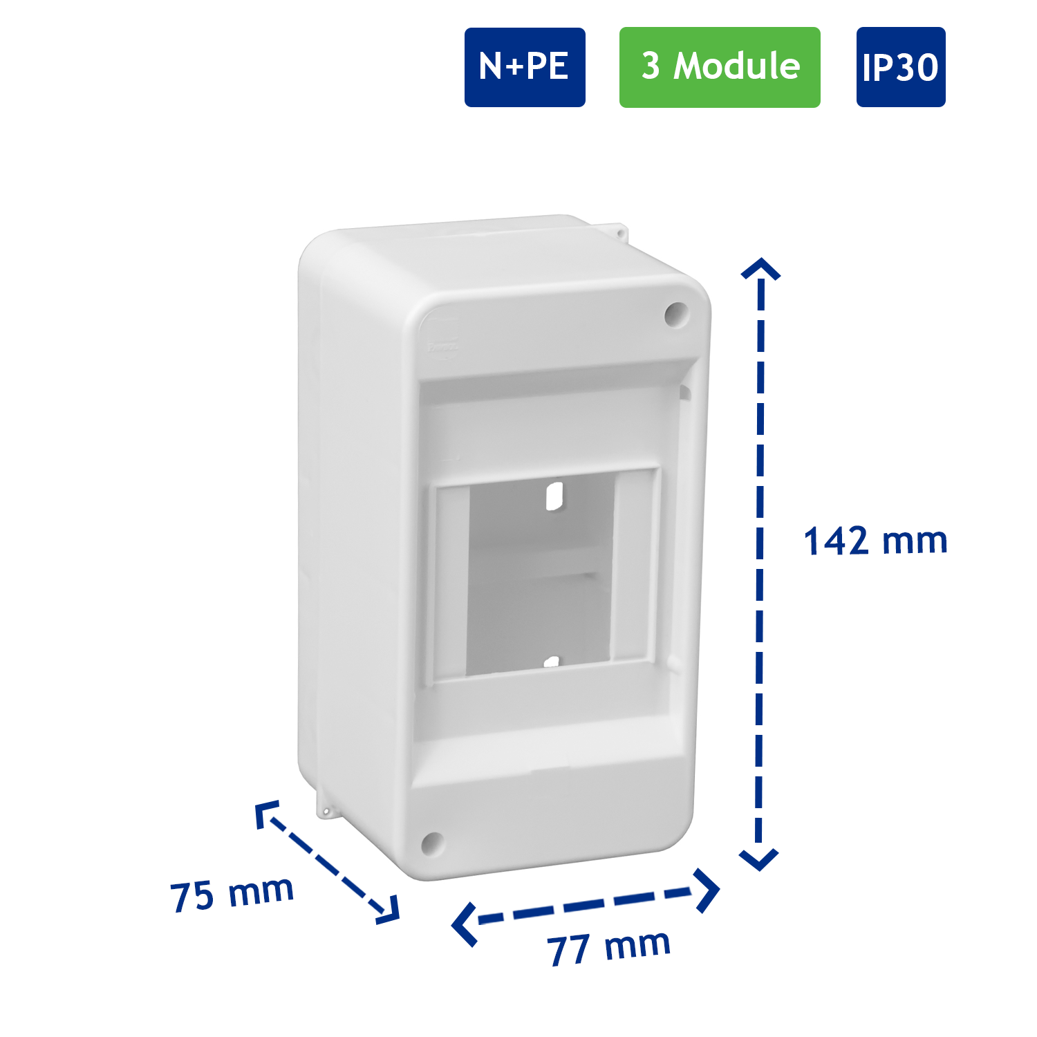 Sicherungskasten Verteilerkasten Kleinverteiler Aufputz IP30 PE N 400V AP / kompakt / ohne Abdeckung 1-reihig für 3 Module