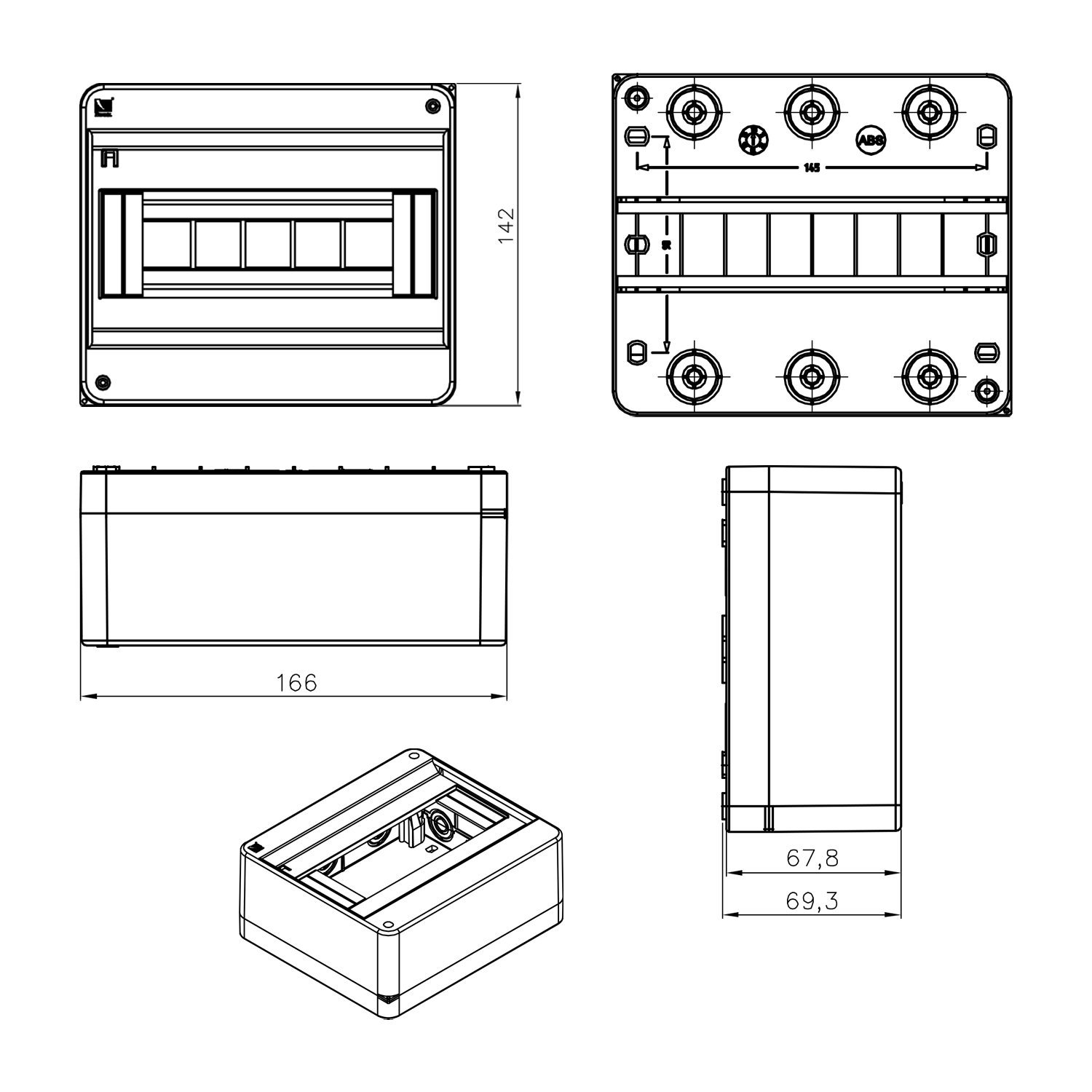 Sicherungskasten Verteilerkasten Kleinverteiler Aufputz IP30 PE N 400V AP / kompakt / ohne Abdeckung 1-reihig für 8 Module