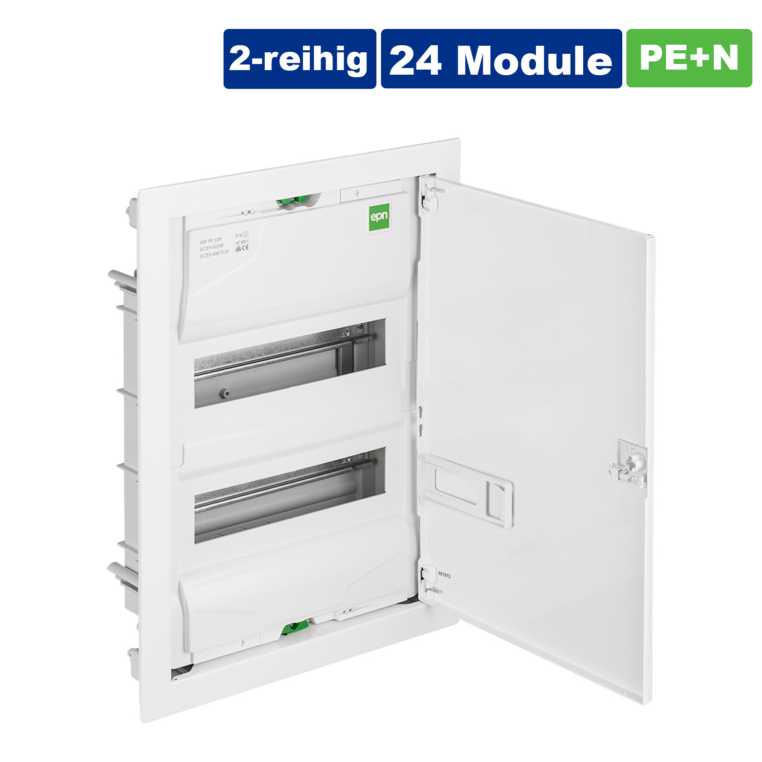 Unterputz / Sicherungskasten / Kleinverteiler / Verteilerkasten / VDE zertifiziert / 2-reihig für 24 Module