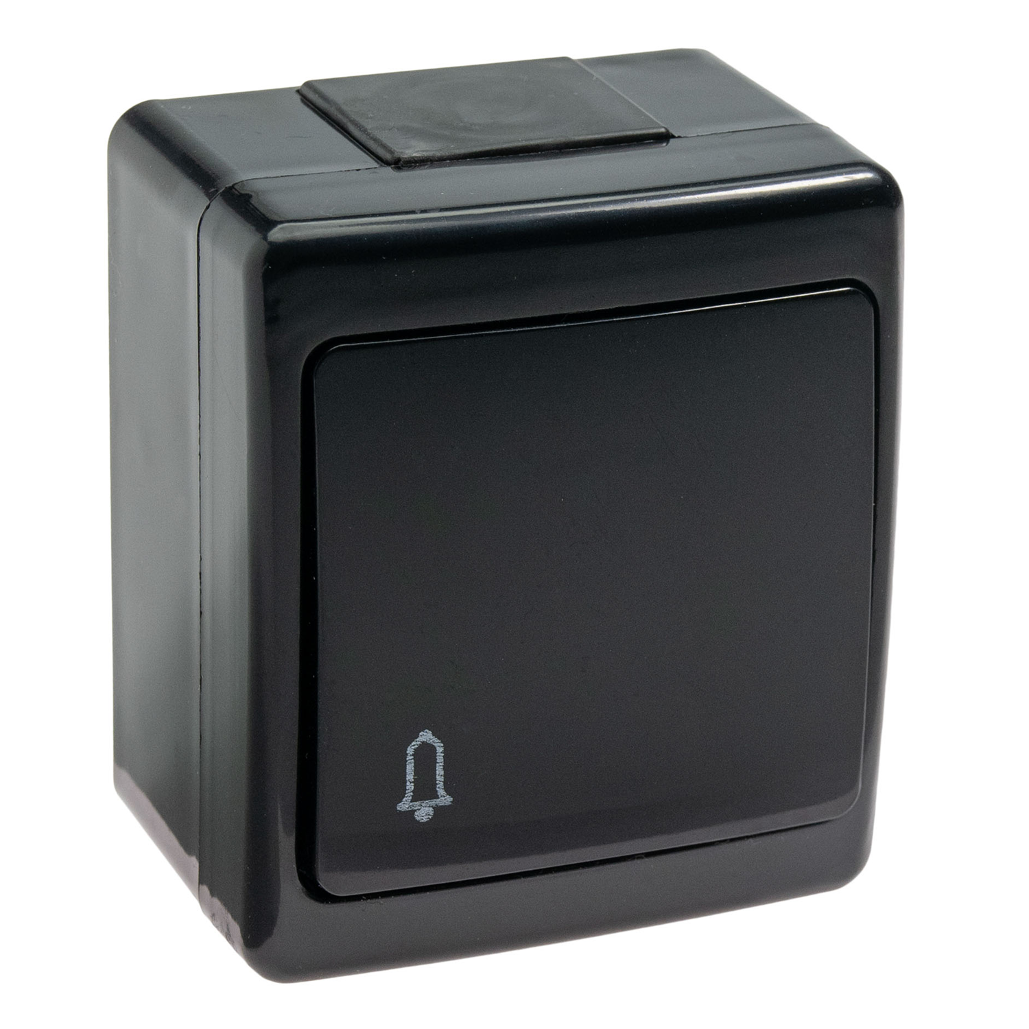 Aufputz-Serie in schwarz: Lichtschalter / Wechselschalter / Taster / Doppelschalter / Steckdose 1-fach, 2-fach oder 3-fach / Feuchtraum, IP44 Klingeltaster