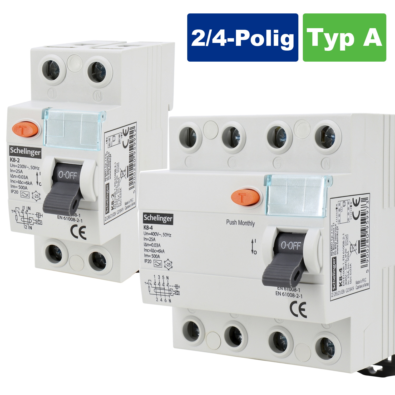 Schelinger Fehlerstromschutzschalter / 2-Polig / 4-Polig / 30mA / 25A / 40A / 63A / Typ A