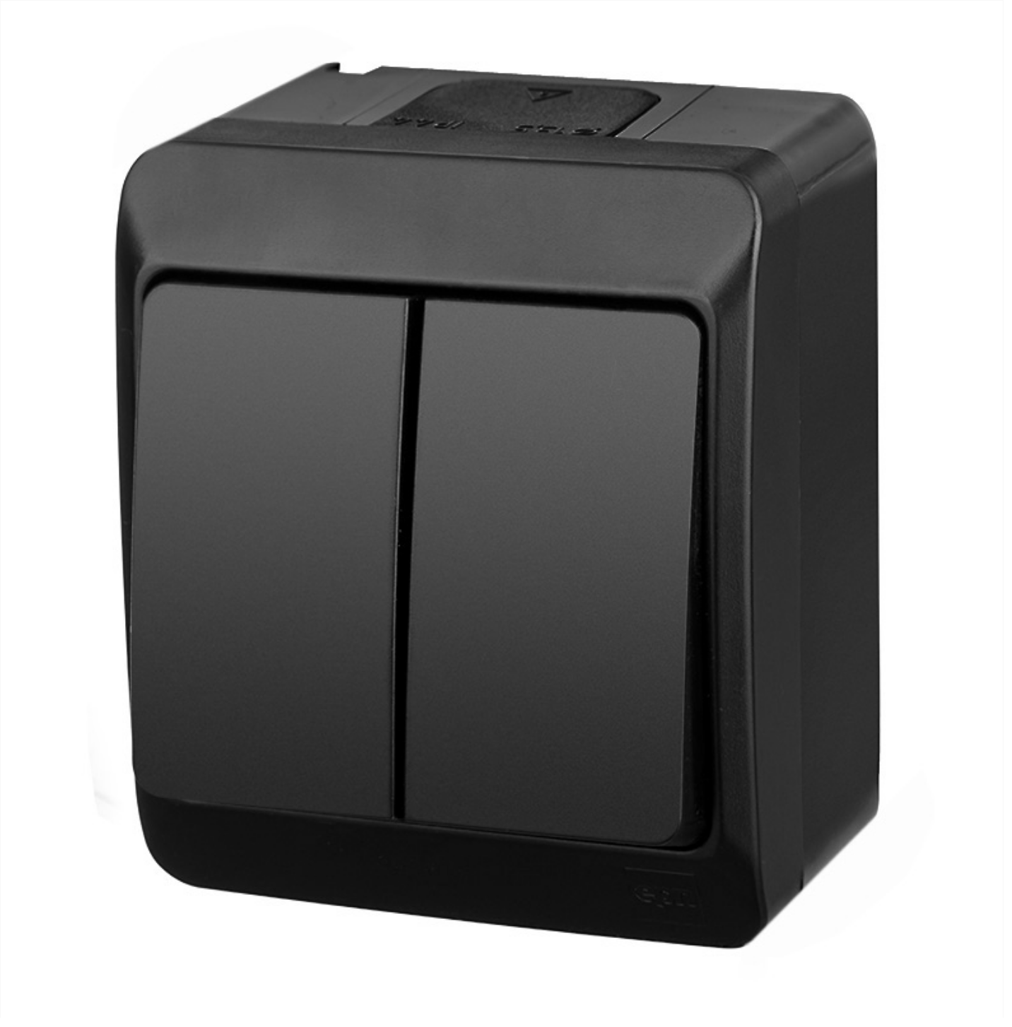 Aufputz-Serie schwarz IP44 (Lichtschalter / Wechselschalter, Doppelschalter, Klingeltaster, 1-fach / 2-fach / 3-fach Steckdose) Doppelschalter