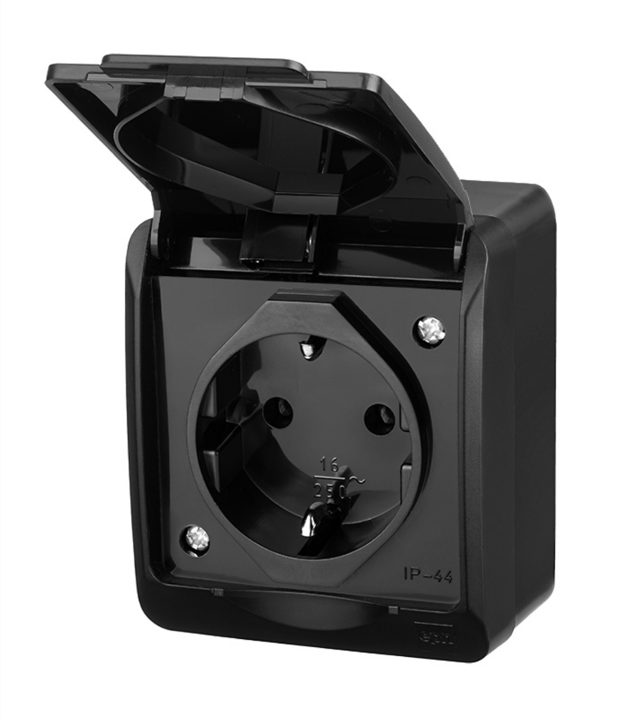 Aufputz-Serie schwarz IP44 (Lichtschalter / Wechselschalter, Doppelschalter, Klingeltaster, 1-fach / 2-fach / 3-fach Steckdose) 1-fach Steckdose