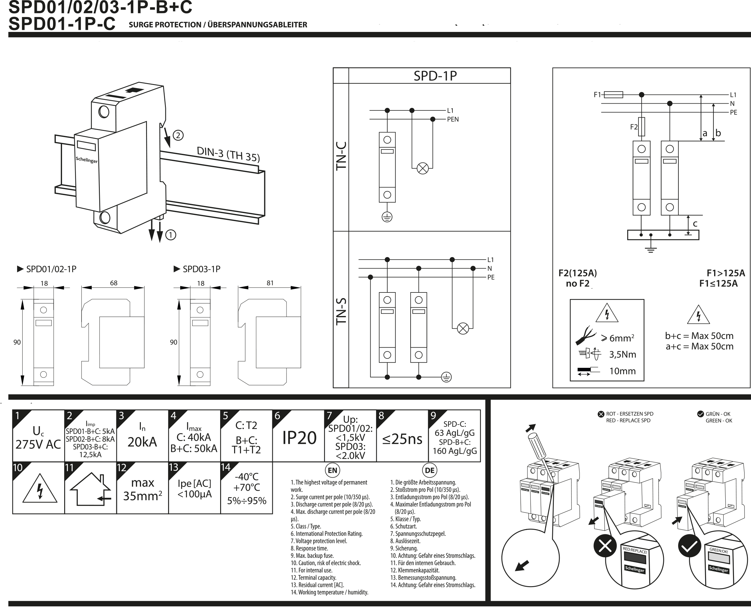 Überspannungsschutz / Blitzschutz / Photovoltaik / PV-Anlage / 1P 5kA T1+T2 B+C