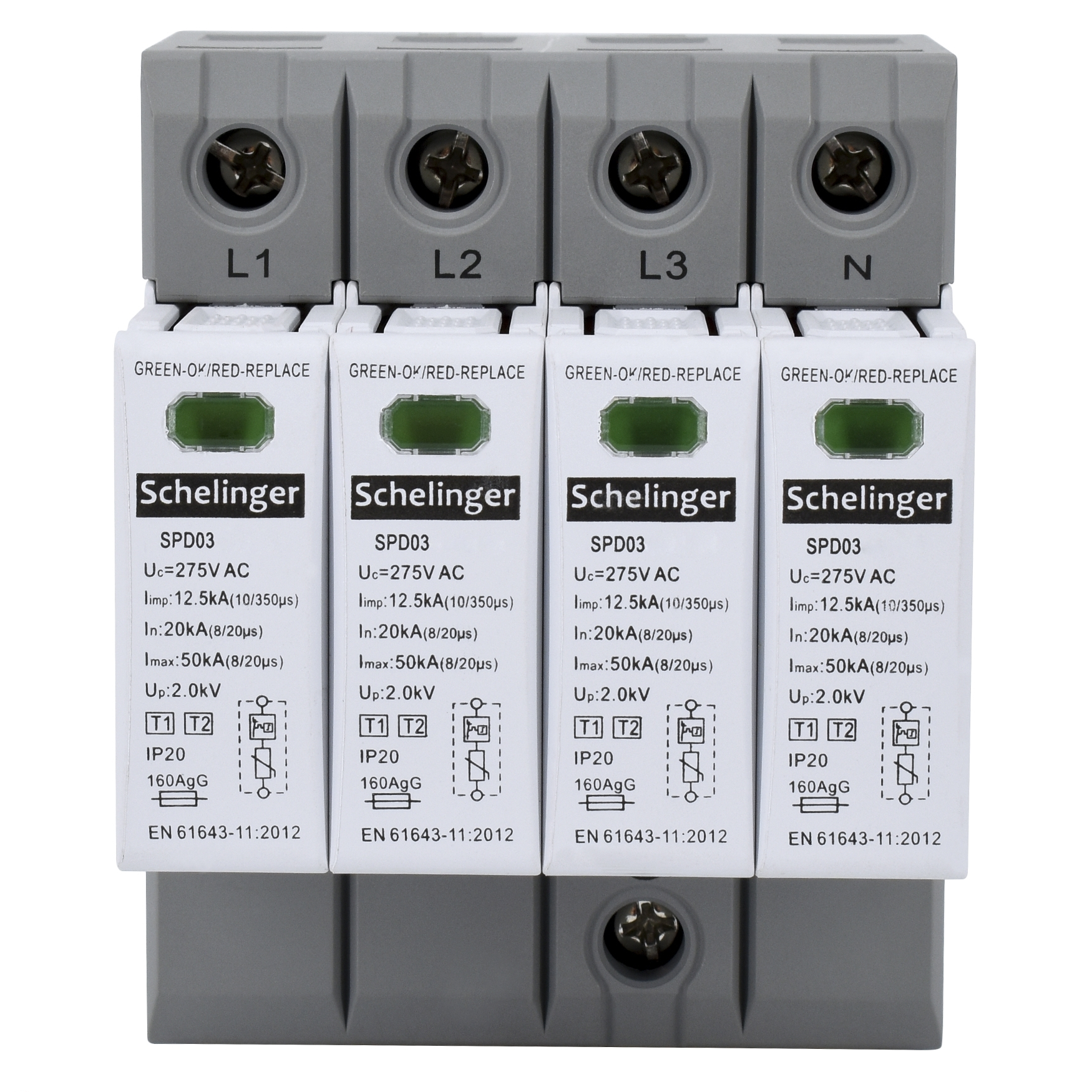 Überspannungsschutz / Blitzschutz / Photovoltaik / PV-Anlage / 4P 12,5kA T1+T2