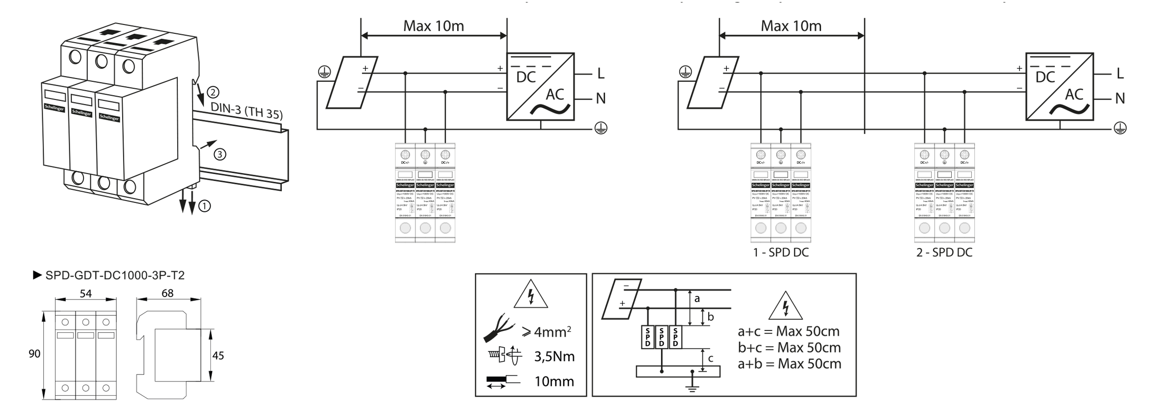 Überspannungsschutz / Blitzschutz / Photovoltaik / PV-Anlage / 3P DC 1000V T2