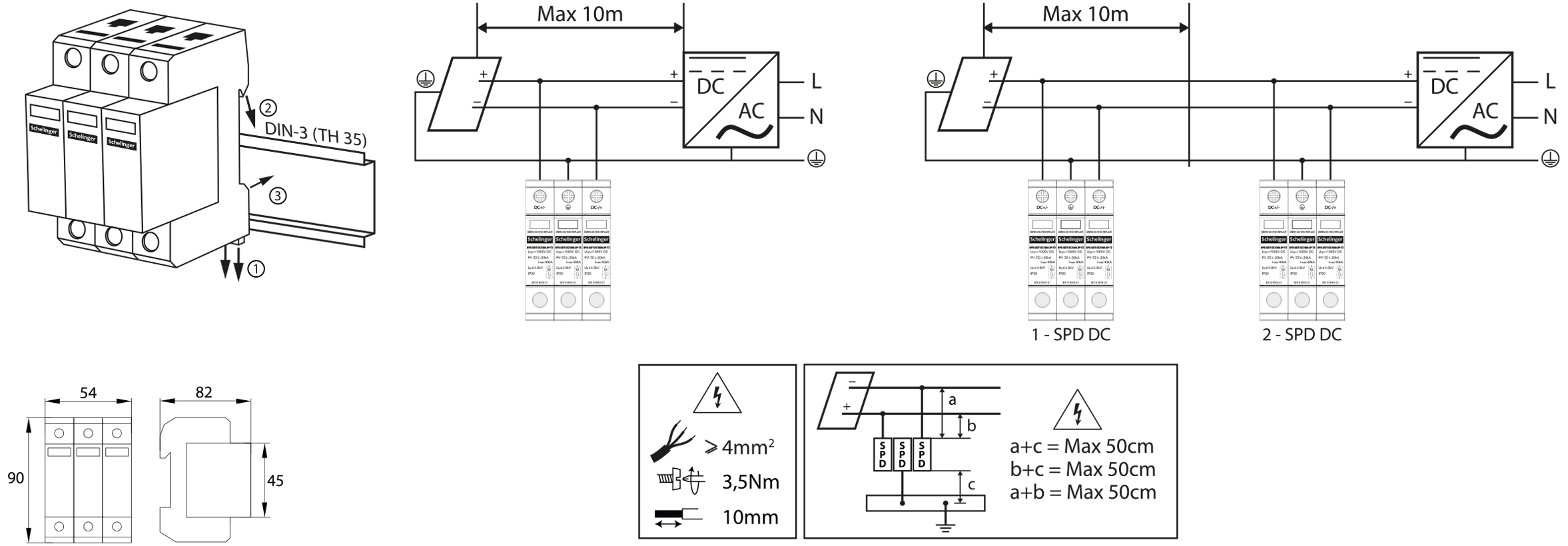 Überspannungsschutz / Blitzschutz / Photovoltaik / PV-Anlage / 3P 8kA DC 1000V T1+T2