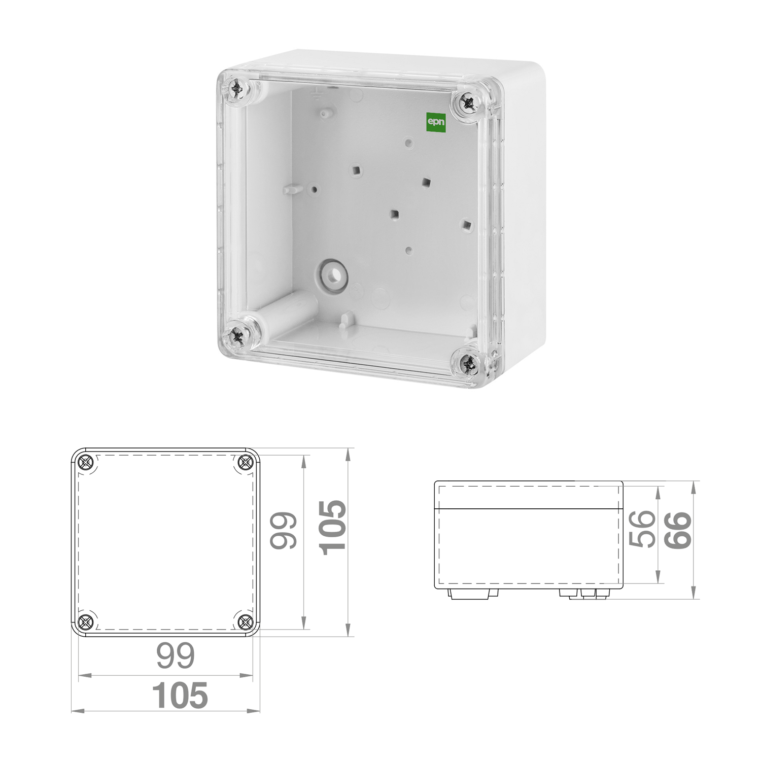 Abzweigdose / Industriebox / Leergehäuse / Schaltkasten / Verteilerkasten / IP65 / weiß / 105 x 105 x 66 mm