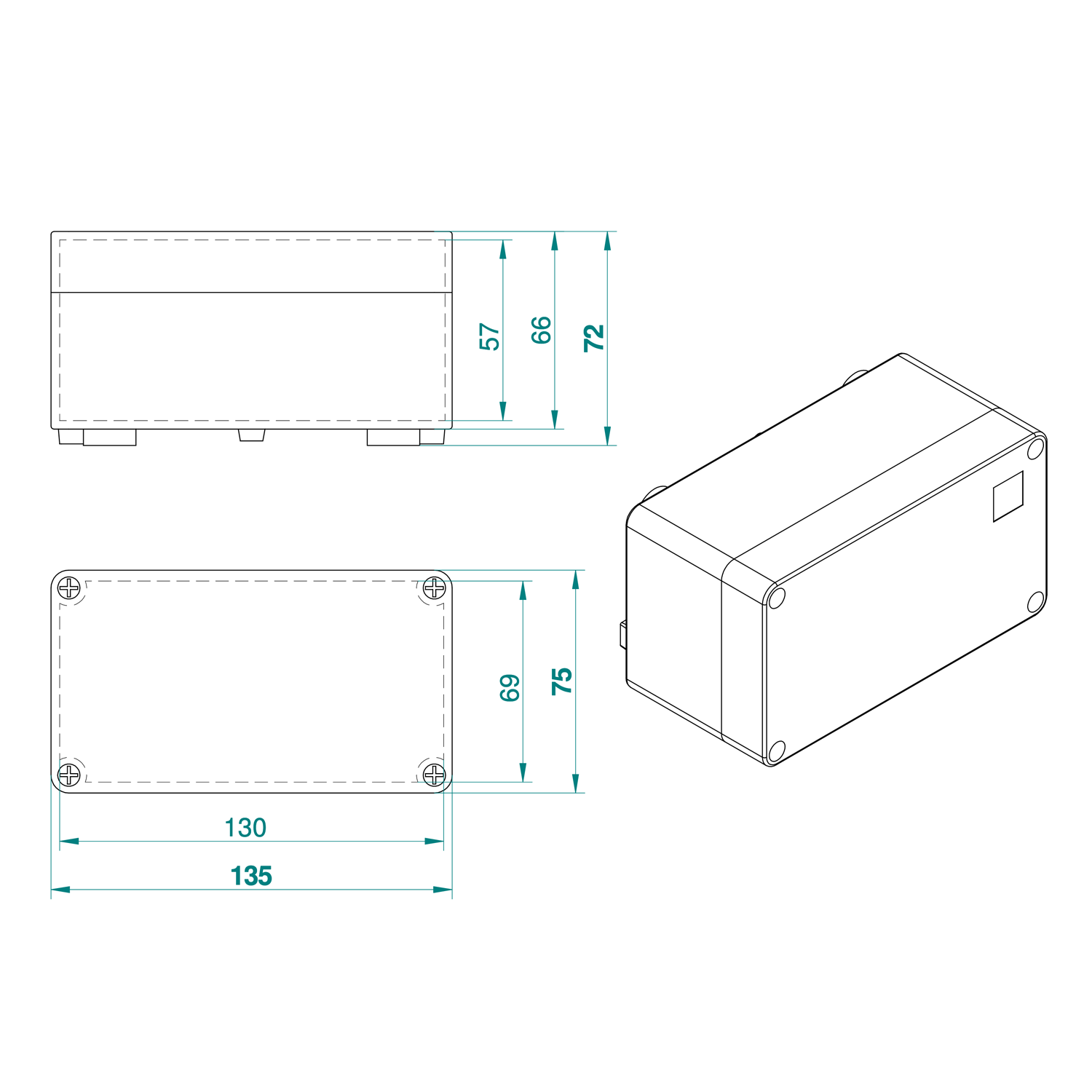 Hochwertige Abzweigdose / Industriebox / Leergehäuse / IP65 / hellgrau / Premium-Qualität / Abmessungen: 135 x 74 x 72