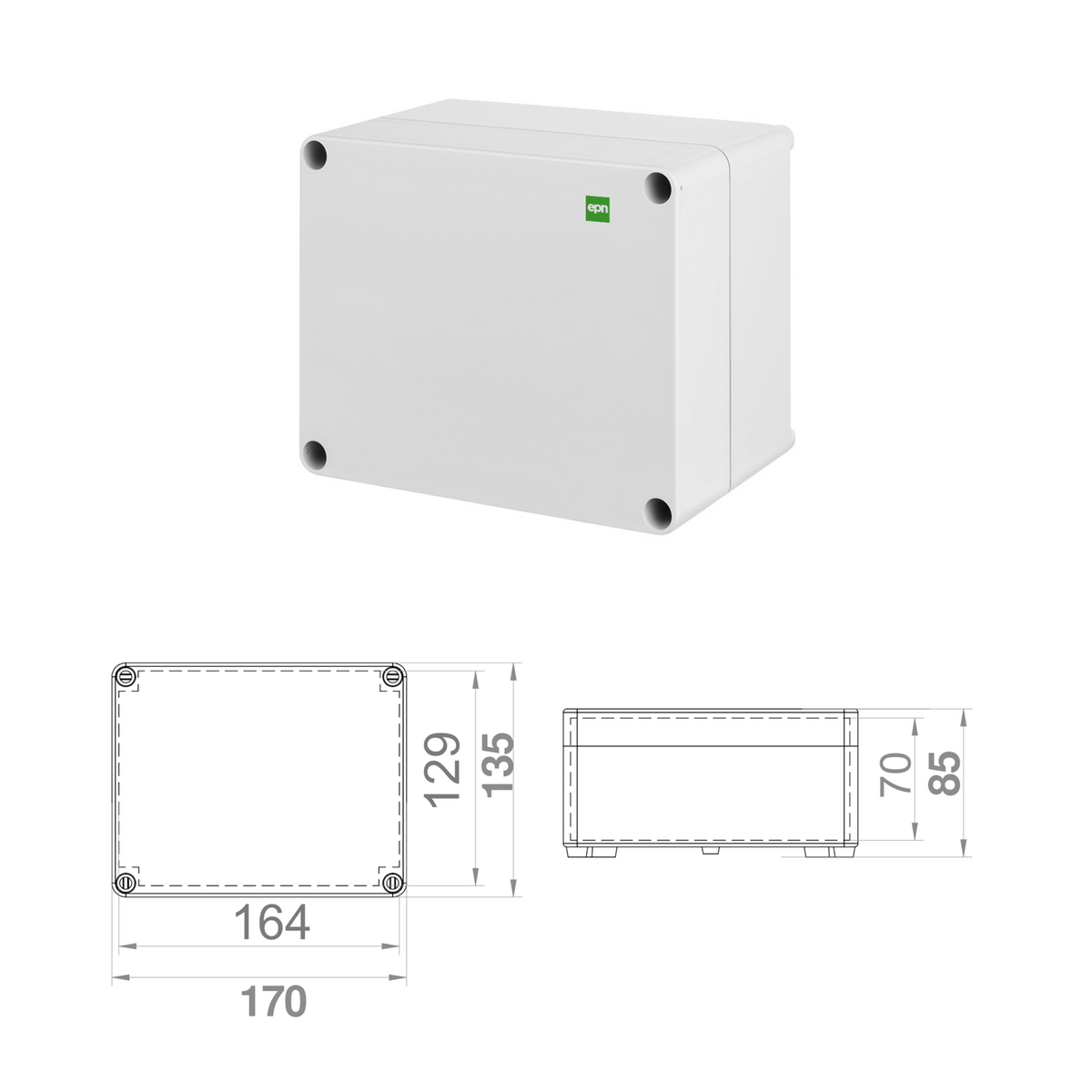 Hochwertige Abzweigdose / Industriebox / Leergehäuse / IP65 / hellgrau / Premium-Qualität / Abmessungen: 170 x 135 x 85