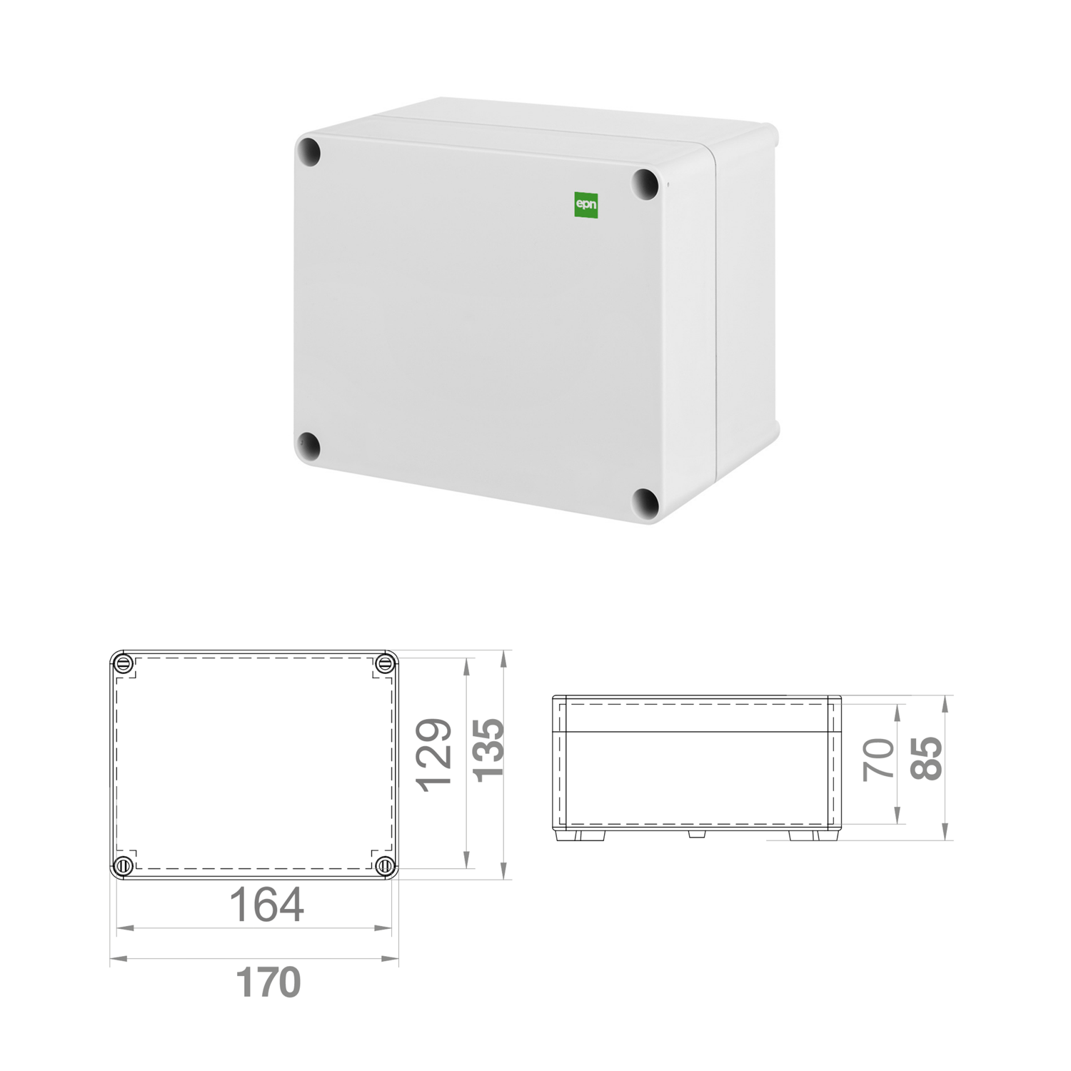 Hochwertige Abzweigdose / Industriebox / Leergehäuse / IP65 / hellgrau / Premium-Qualität / Abmessungen: 170 x 135 x 85