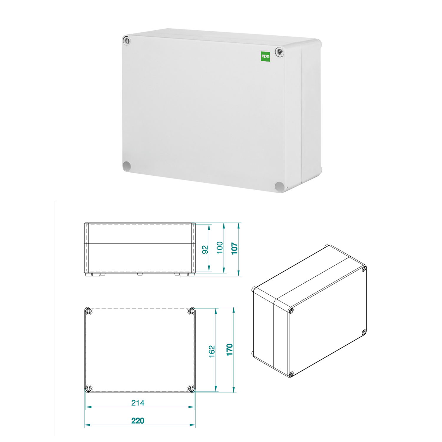 Abzweigdose / Industriebox / Leergehäuse / Schaltkasten / Verteilerkasten / IP65 / weiß / 170 x 135 x 85 mm