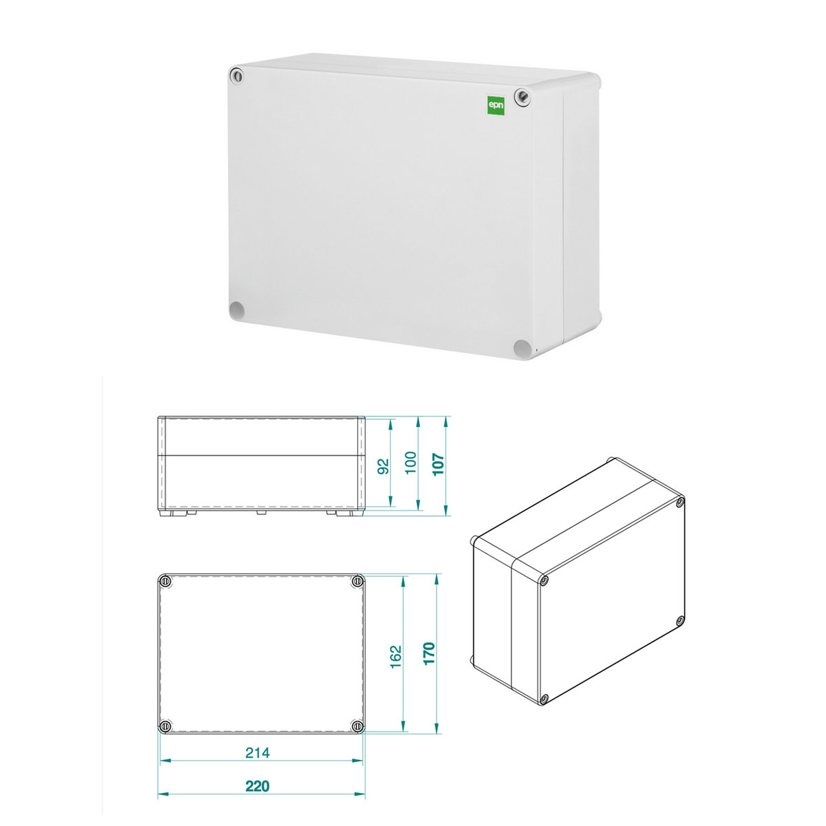 Hochwertige Abzweigdose / Industriebox / Leergehäuse / IP65 / hellgrau / Premium-Qualität / Abmessungen: 220 x 170 x 107 