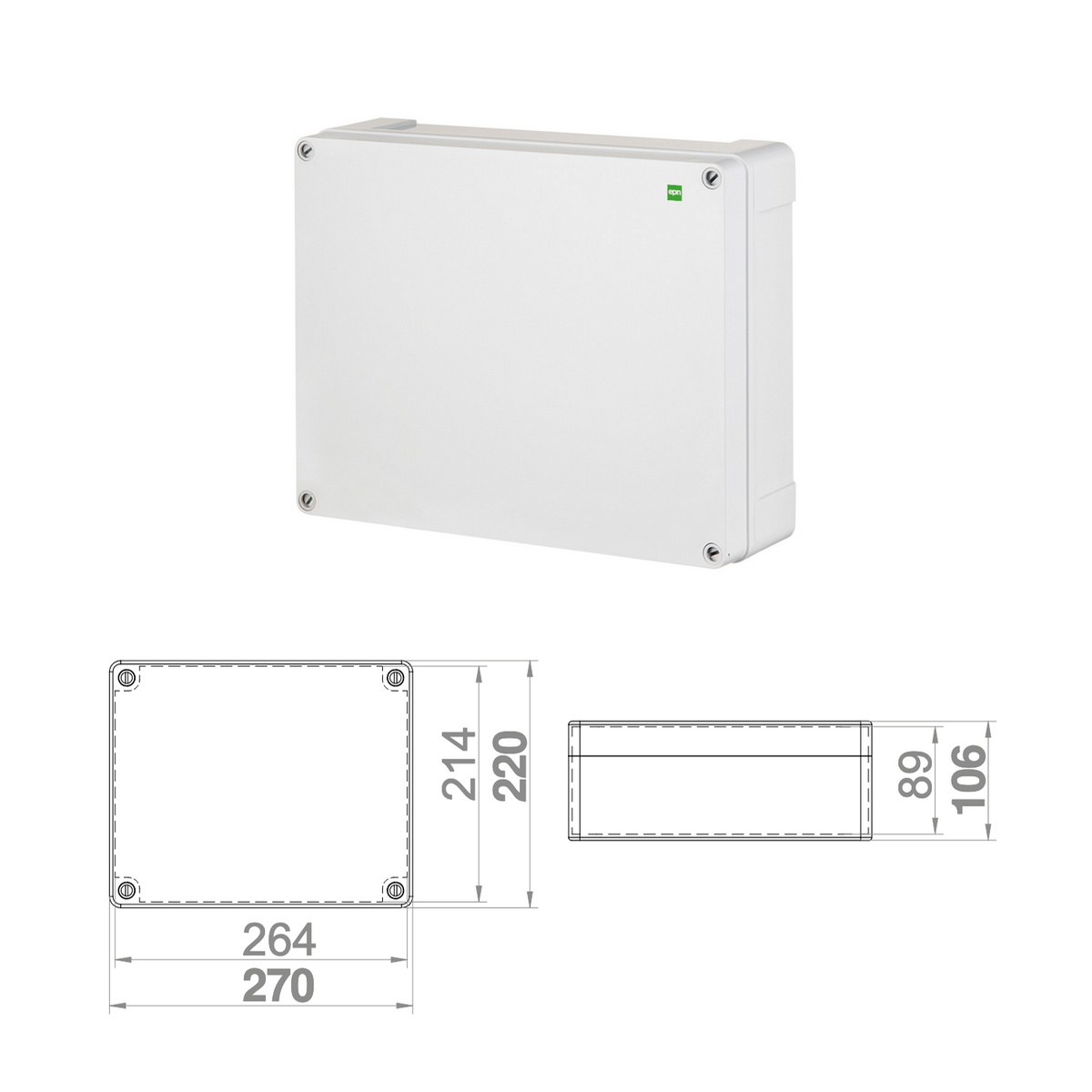 Hochwertige Abzweigdose / Industriebox / Leergehäuse / IP65 / hellgrau / Premium-Qualität / Abmessungen: 270 x 220 x 106 