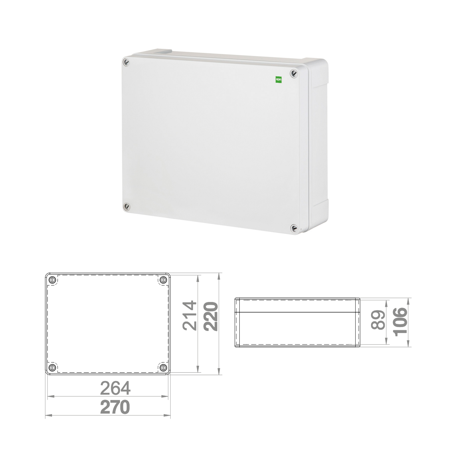 Hochwertige Abzweigdose / Industriebox / Leergehäuse / IP65 / hellgrau / Premium-Qualität / Abmessungen: 270 x 220 x 106 