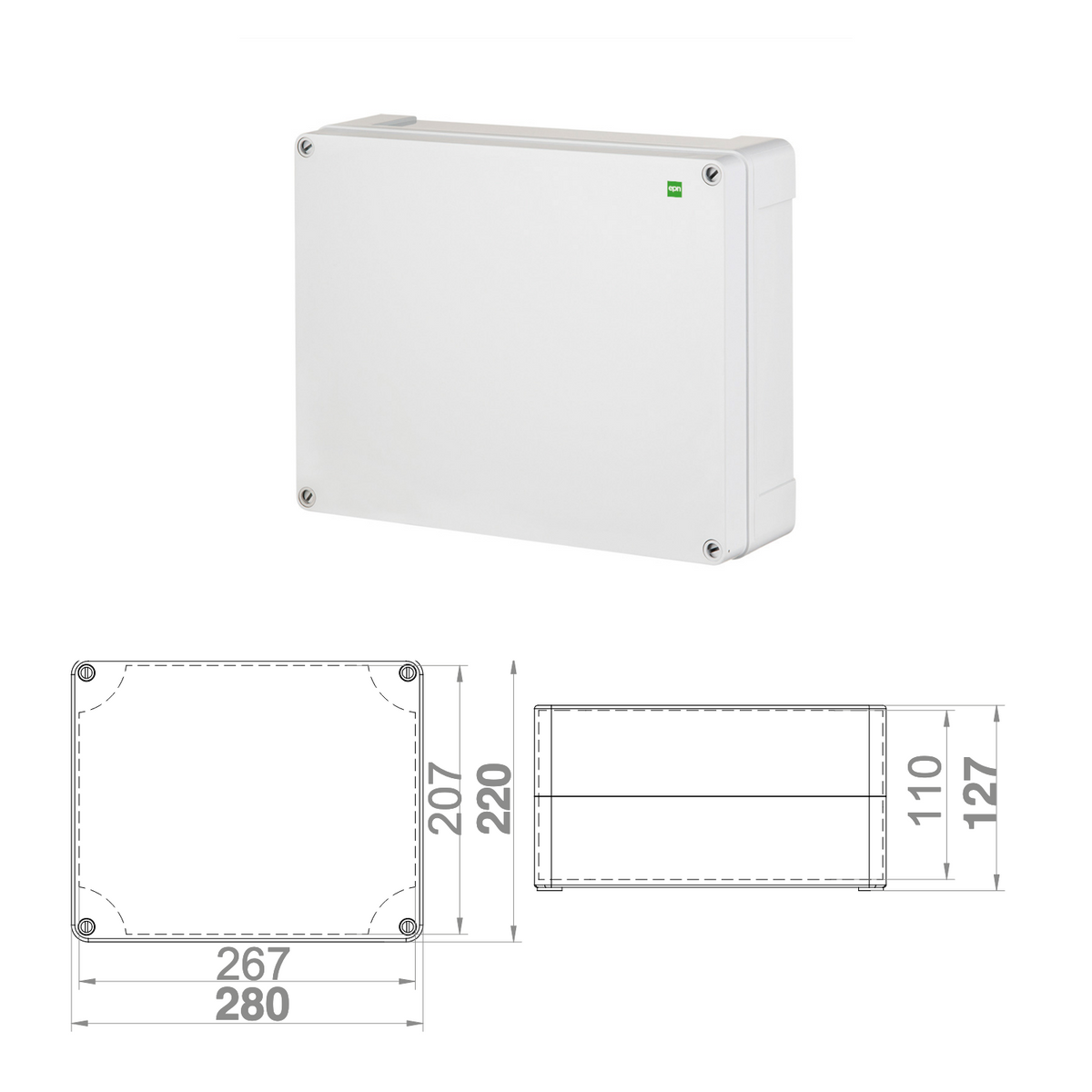 Hochwertige Abzweigdose / Industriebox / Leergehäuse / IP65 / hellgrau / Premium-Qualität / Abmessungen: 280 x 220 x 127