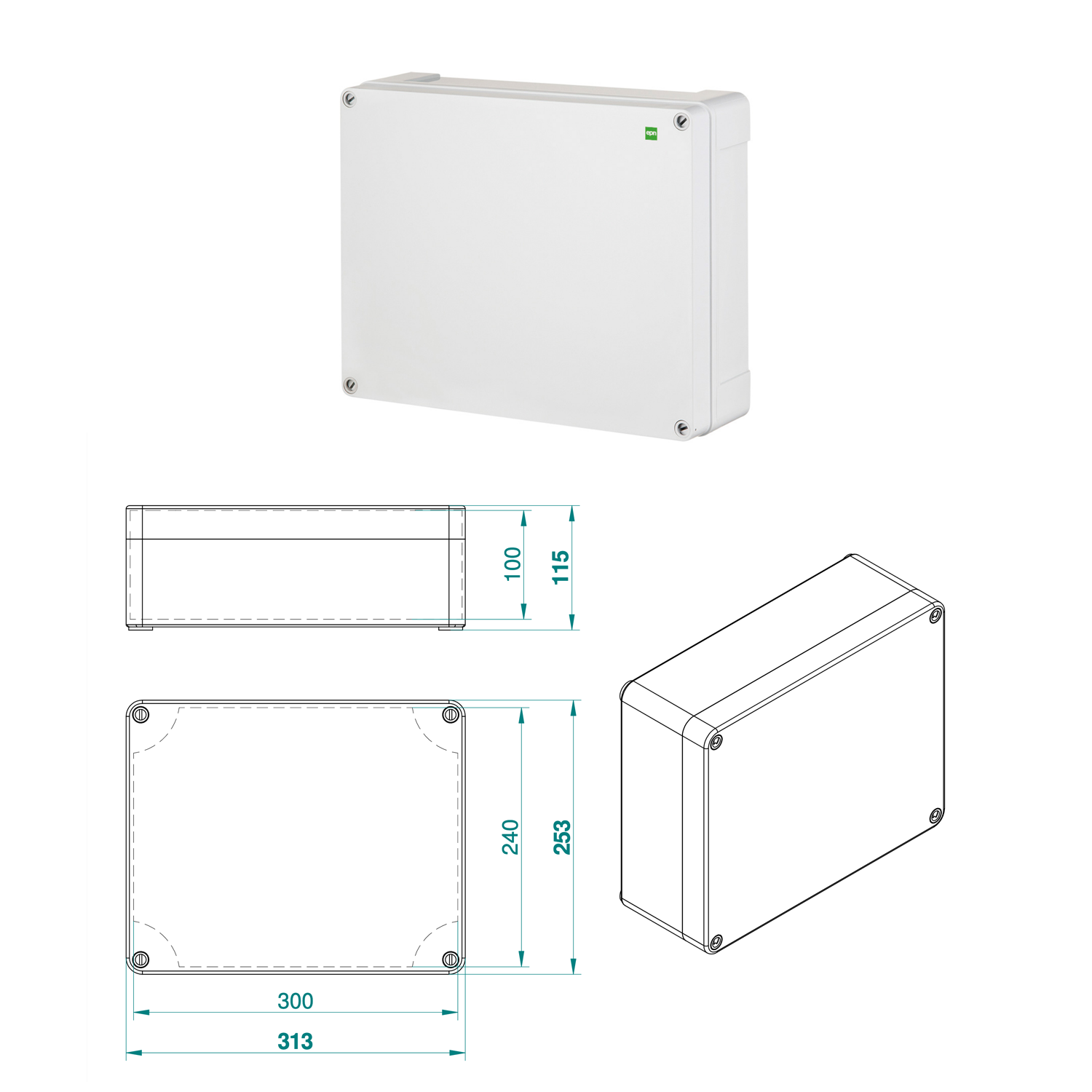 Hochwertige Abzweigdose / Industriebox / Leergehäuse / IP65 / hellgrau / Premium-Qualität / Abmessungen: 313 x 253 x 115 
