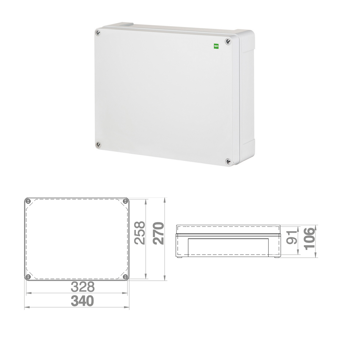 Hochwertige Abzweigdose / Industriebox / Leergehäuse / IP65 / hellgrau / Premium-Qualität / Abmessungen: 340 x 270 x 106