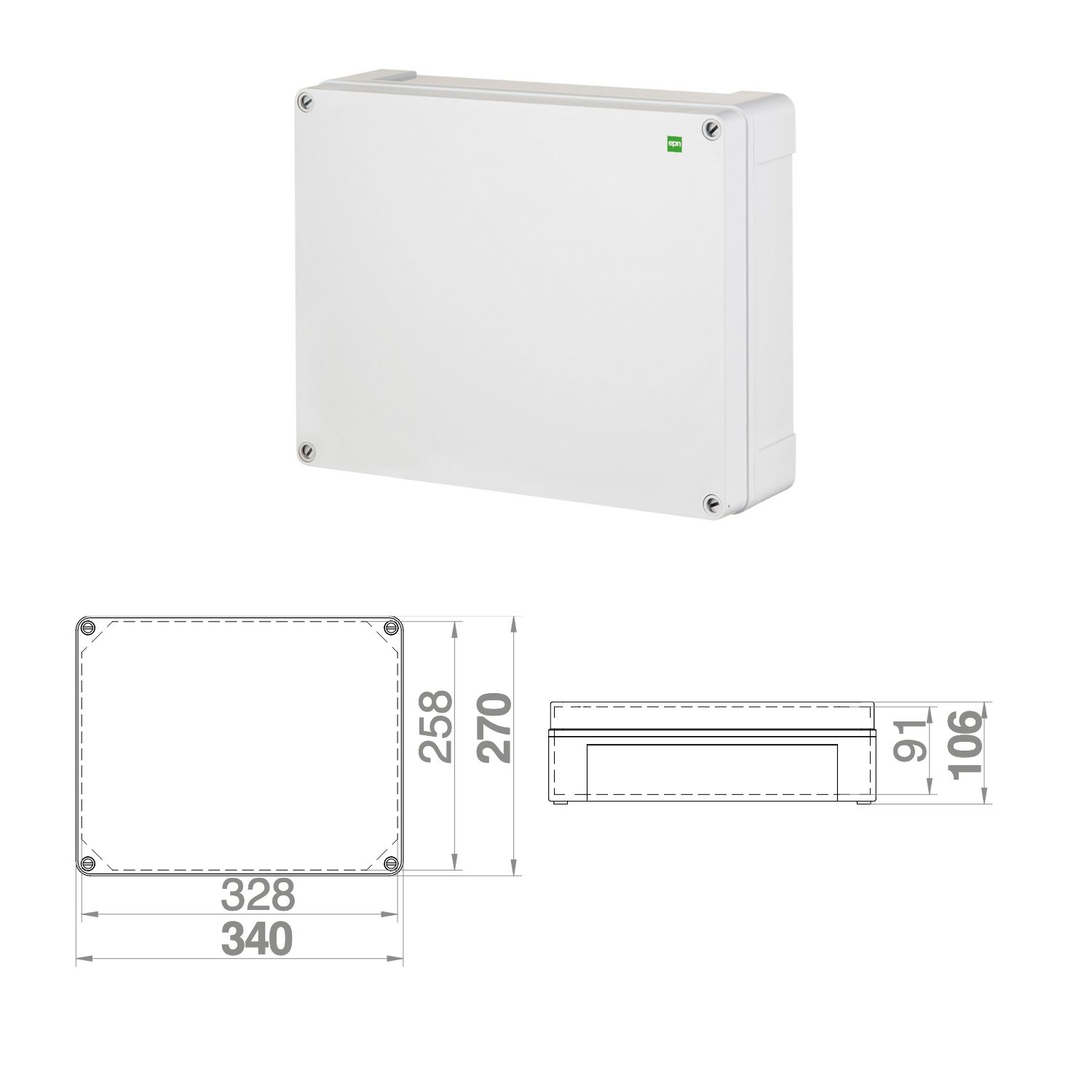 Hochwertige Abzweigdose / Industriebox / Leergehäuse / IP65 / hellgrau / Premium-Qualität / Abmessungen: 340 x 270 x 106