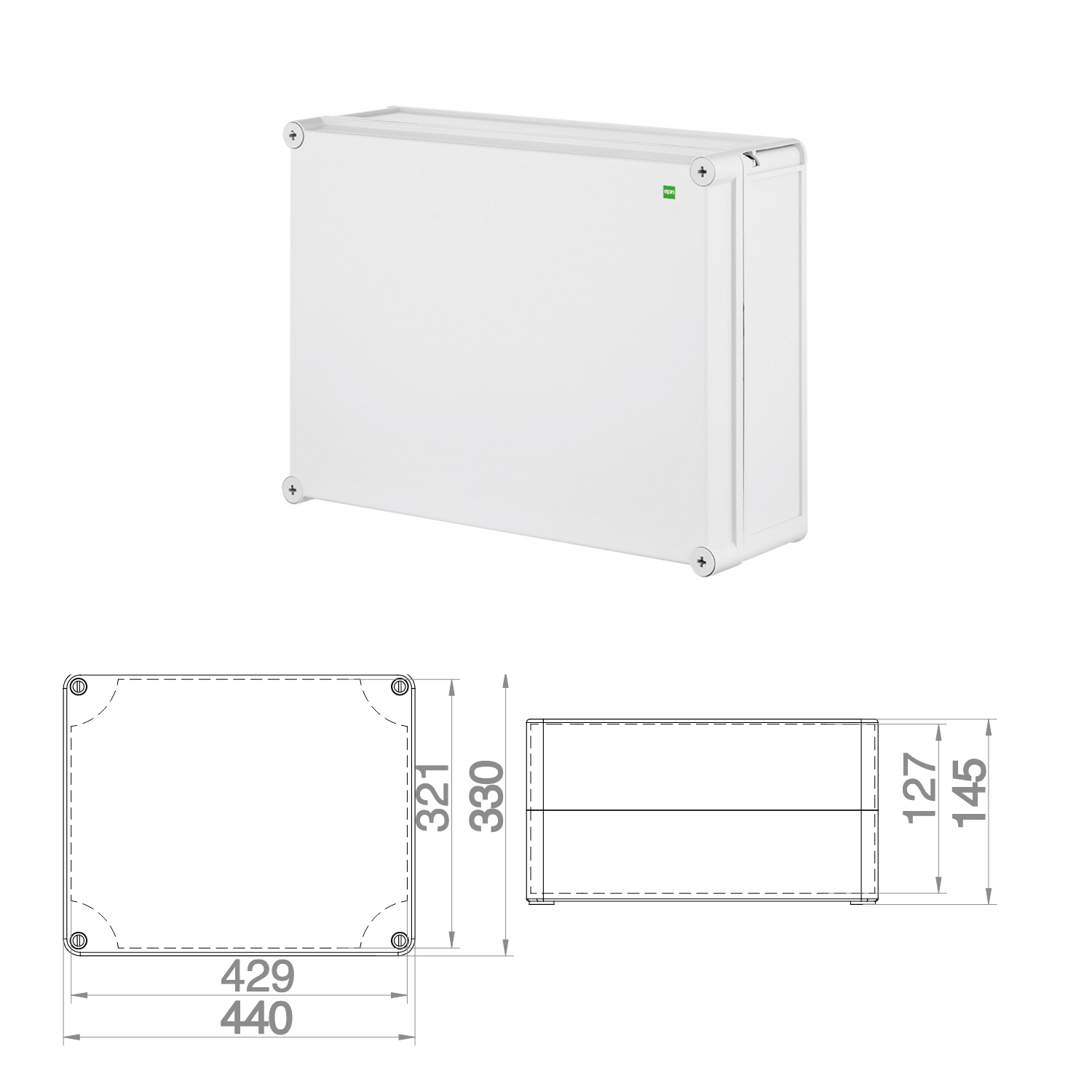 Abzweigdose / Industriebox / Leergehäuse / Schaltkasten / Verteilerkasten /  IP65 / weiß / 440 x 330 x 145 mm