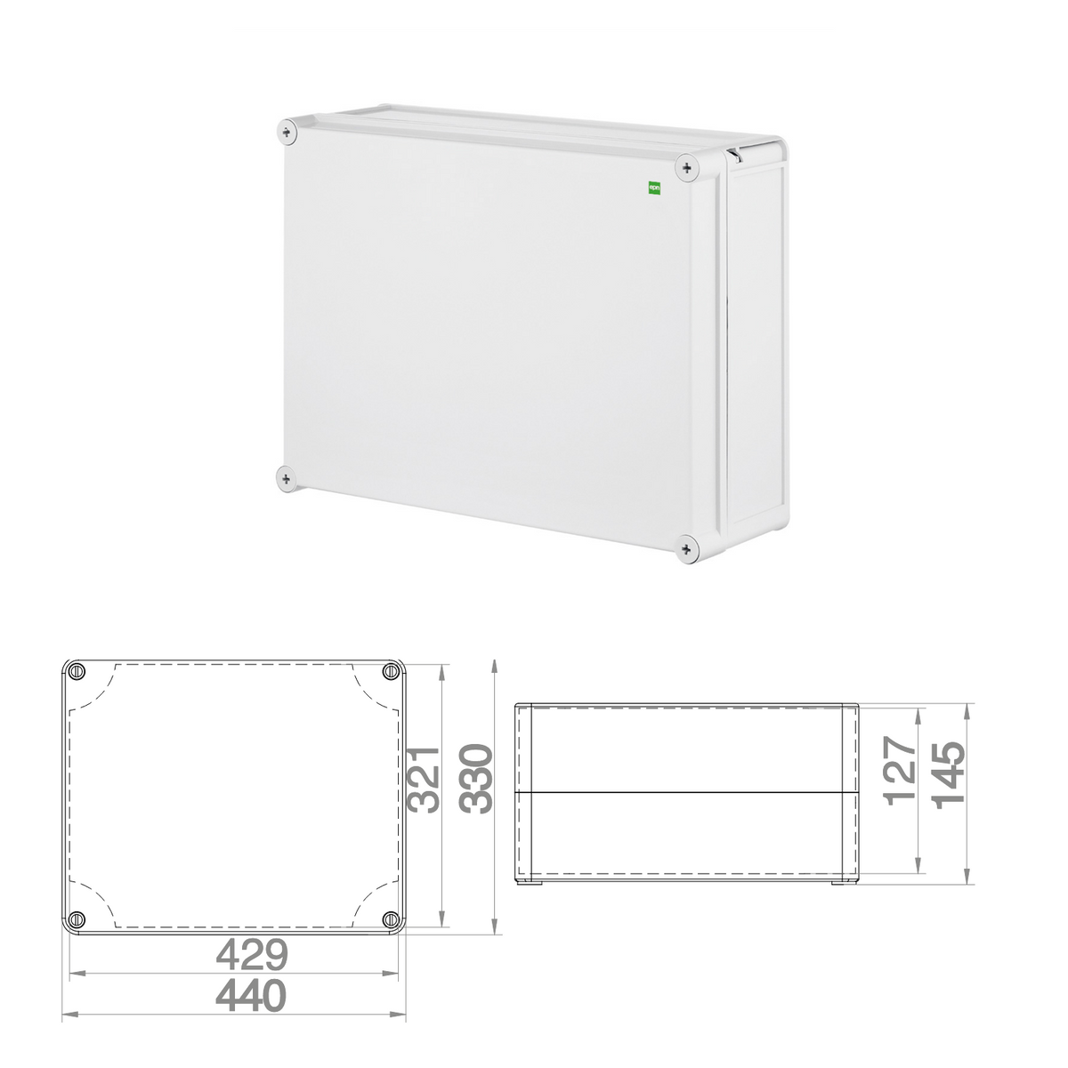 Hochwertige Abzweigdose / Industriebox / Leergehäuse / IP65 / hellgrau / Premium-Qualität / Abmessungen: 440 x 330 x 145