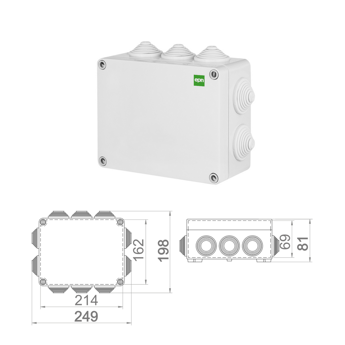 Hochwertige Abzweigdose / Industriebox / Leergehäuse / IP65 / grau mit Dichtungen / Premium-Qualität / 249x198x81 mm (10)