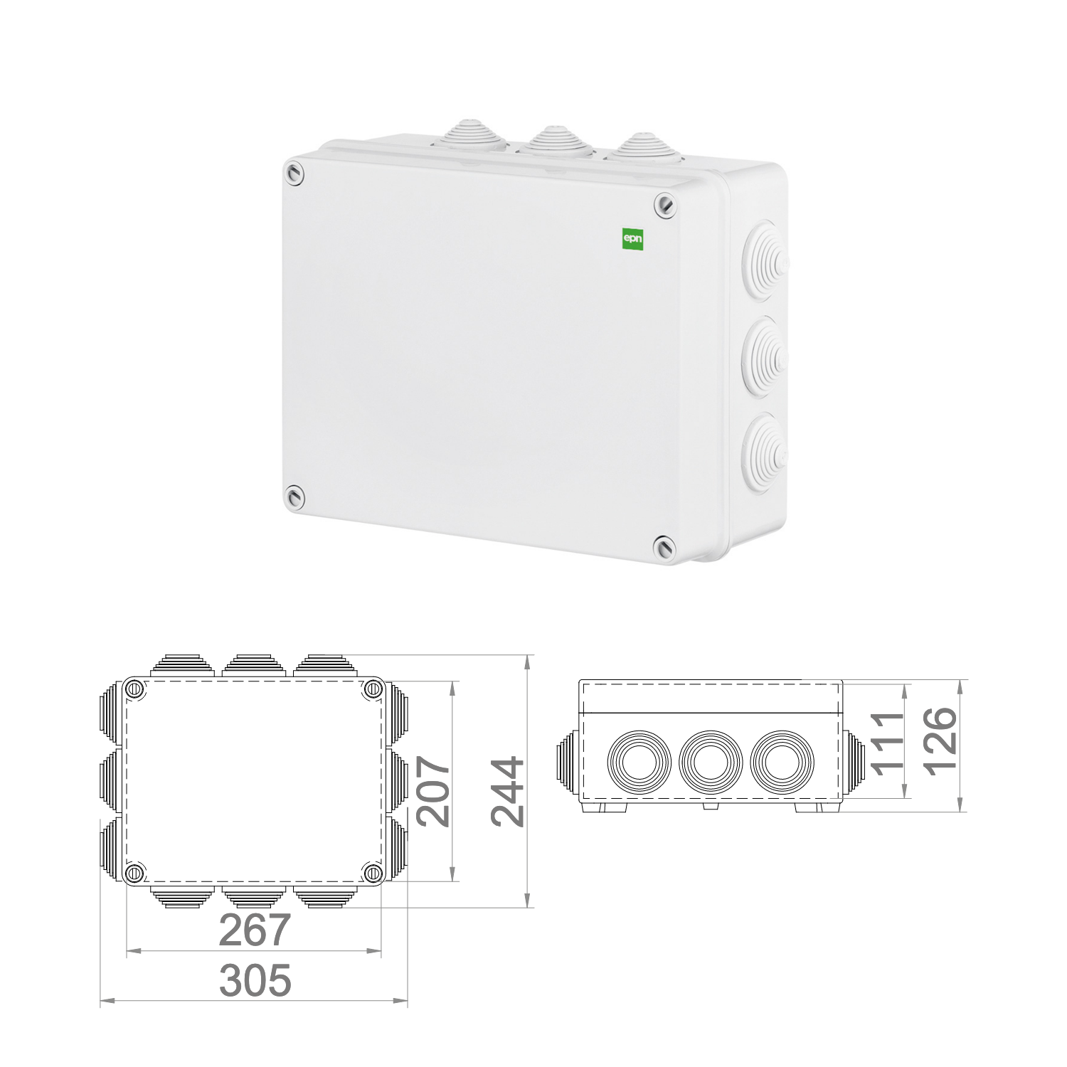 Abzweigdose / Industriebox / Leergehäuse / Schaltkasten / Verteilerkasten / IP55 / weiß mit Dichtungen / 305 x 244 x 168 mm