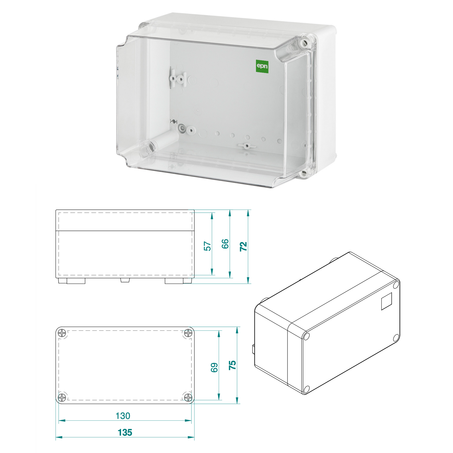 Hochwertige Abzweigdose / Industriebox / Leergehäuse / IP65 / grau mit transparenter Front / 135 x 74 x 72 mm