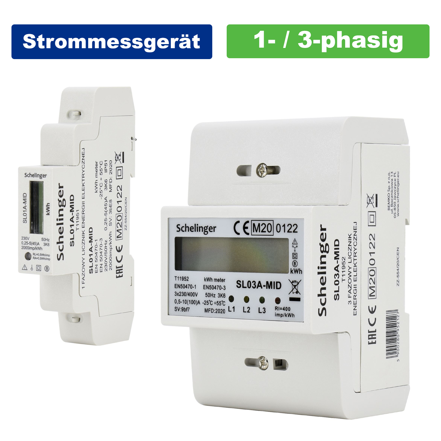 Stromzähler / Wechselstromzähler / Drehstromzähler / 1-/3-Phasen / für DIN35 Hutschiene