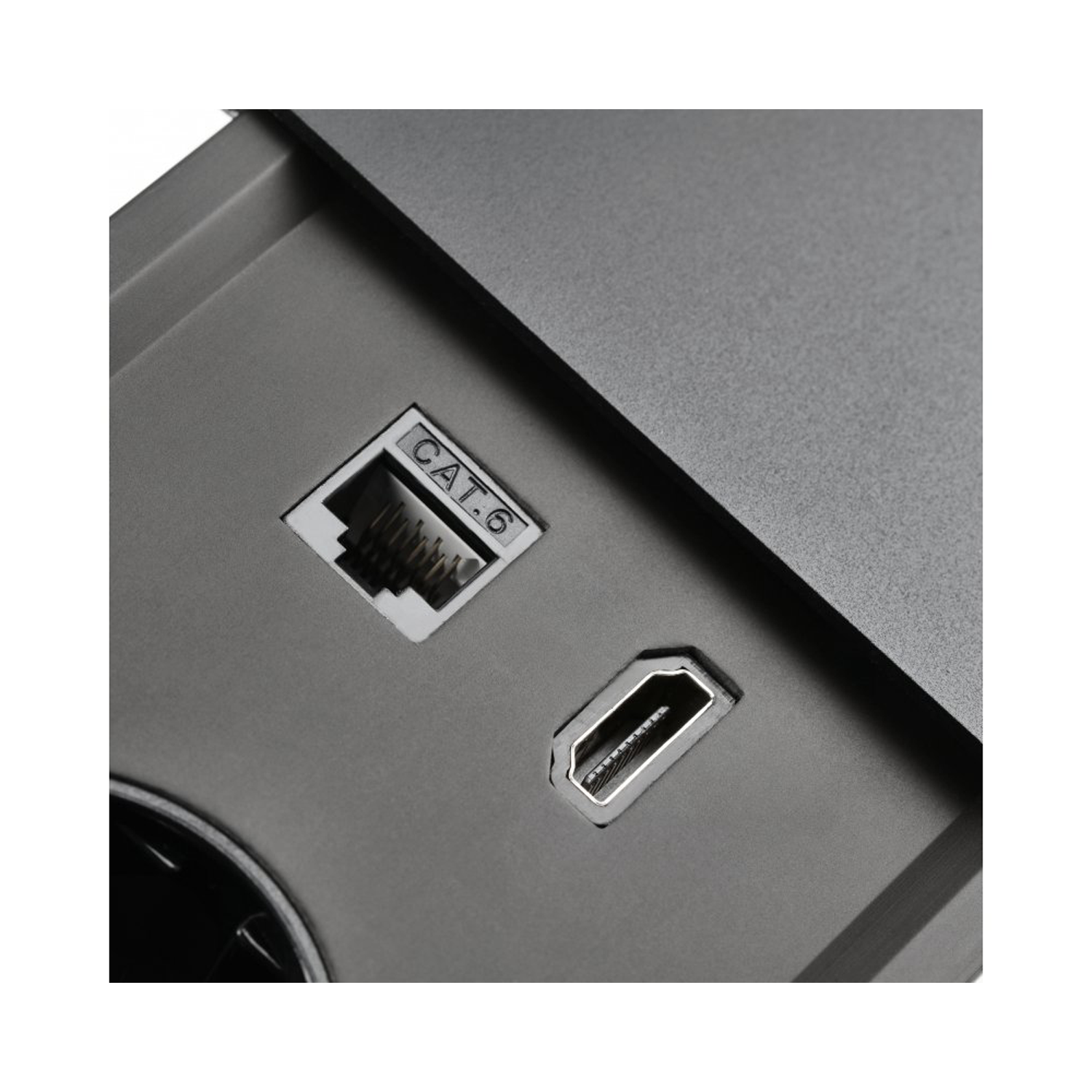 Tischsteckdose / Schreibtischsteckdose / Einbausteckdose / 2-fach / 1x USB A / 1x USB C / 1x HDMI / 1x RJ 45 Ethernet LAN / 1,5m Kabel / schwarz