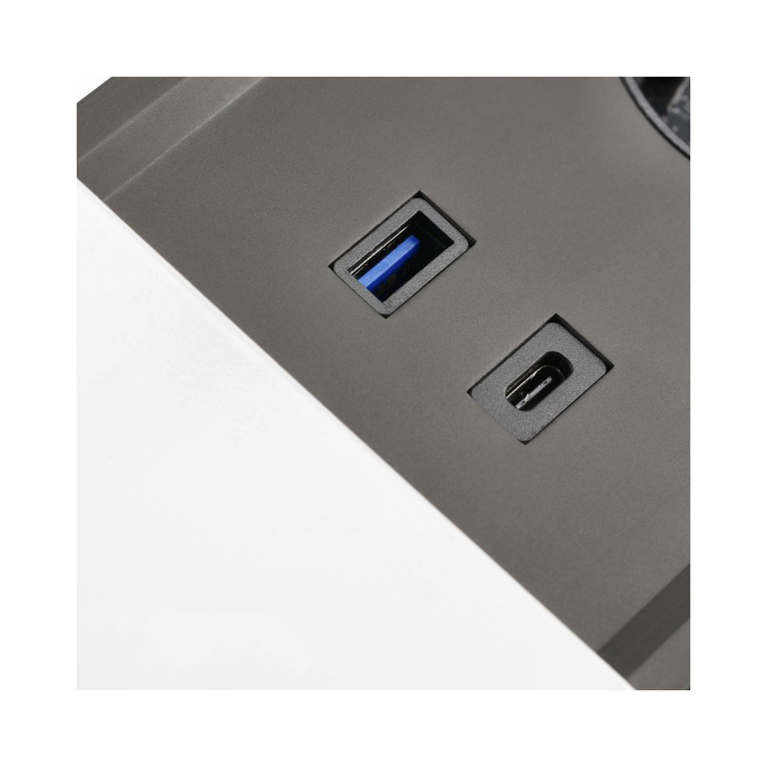Tischsteckdose / Schreibtischsteckdose / Einbausteckdose / 2-fach / 1x USB A / 1x USB C / 1x HDMI / 1x RJ 45 Ethernet LAN / 1,5m Kabel / silber