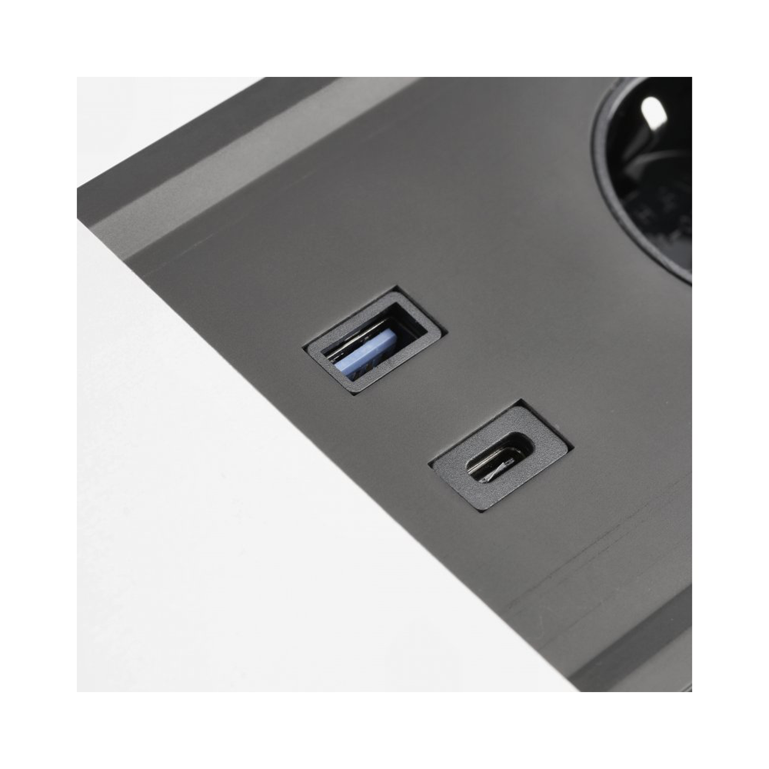Tischsteckdose / Schreibtischsteckdose / Einbausteckdose / 2-fach / 1x USB A / 1x USB C / 1x HDMI / 1x RJ 45 Ethernet LAN / 1,5m Kabel / weiß