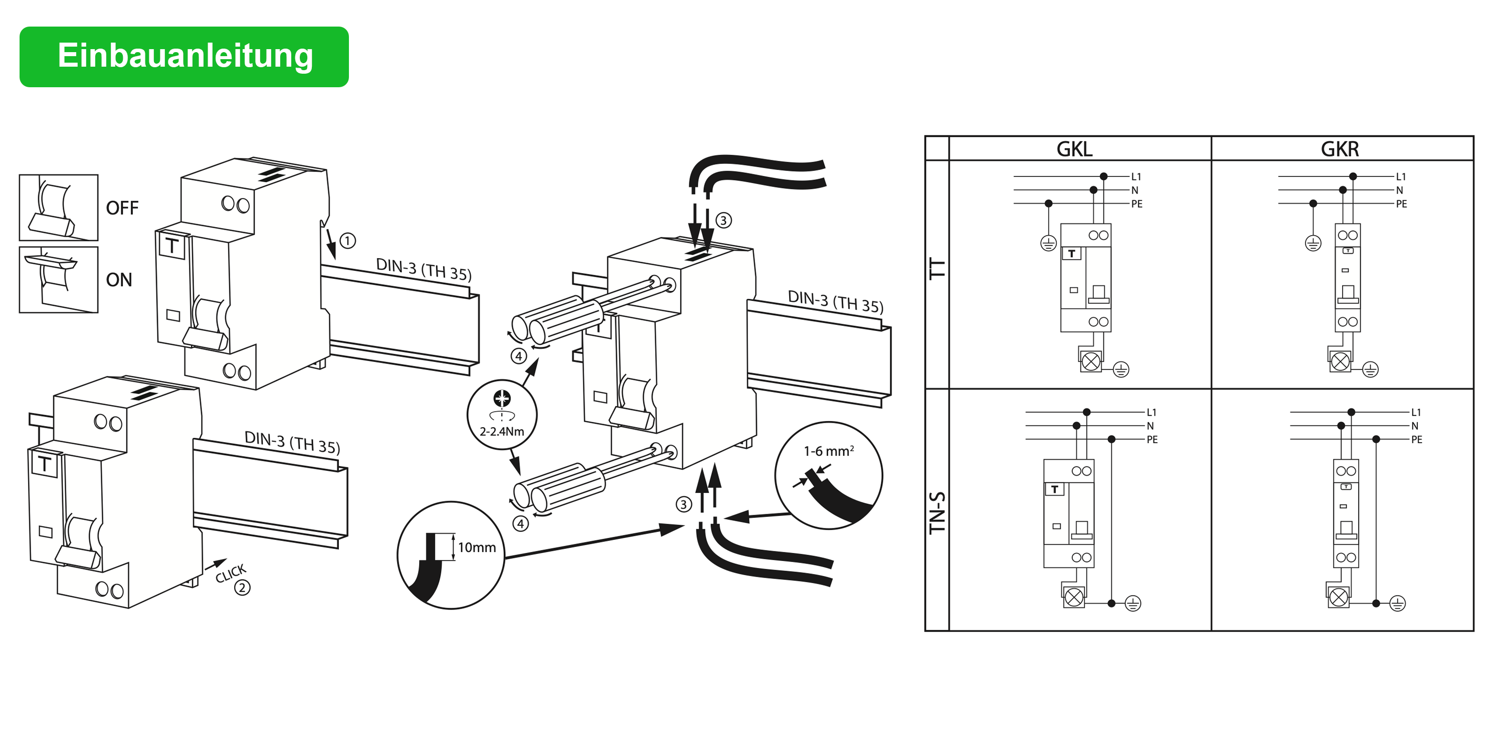 Schelinger Fehlerstromschutzschalter mit integrierterm Leitungsschutzschalter / FI+LS / 1-Polig 30 mA  / B / C / 6A / 10A / 16A / 20A / 25A / 30mA