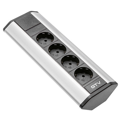 4-fach Ecksteckdose Tischsteckdose Bodensteckdose / ideal für Küche oder Büro / silber schwarz