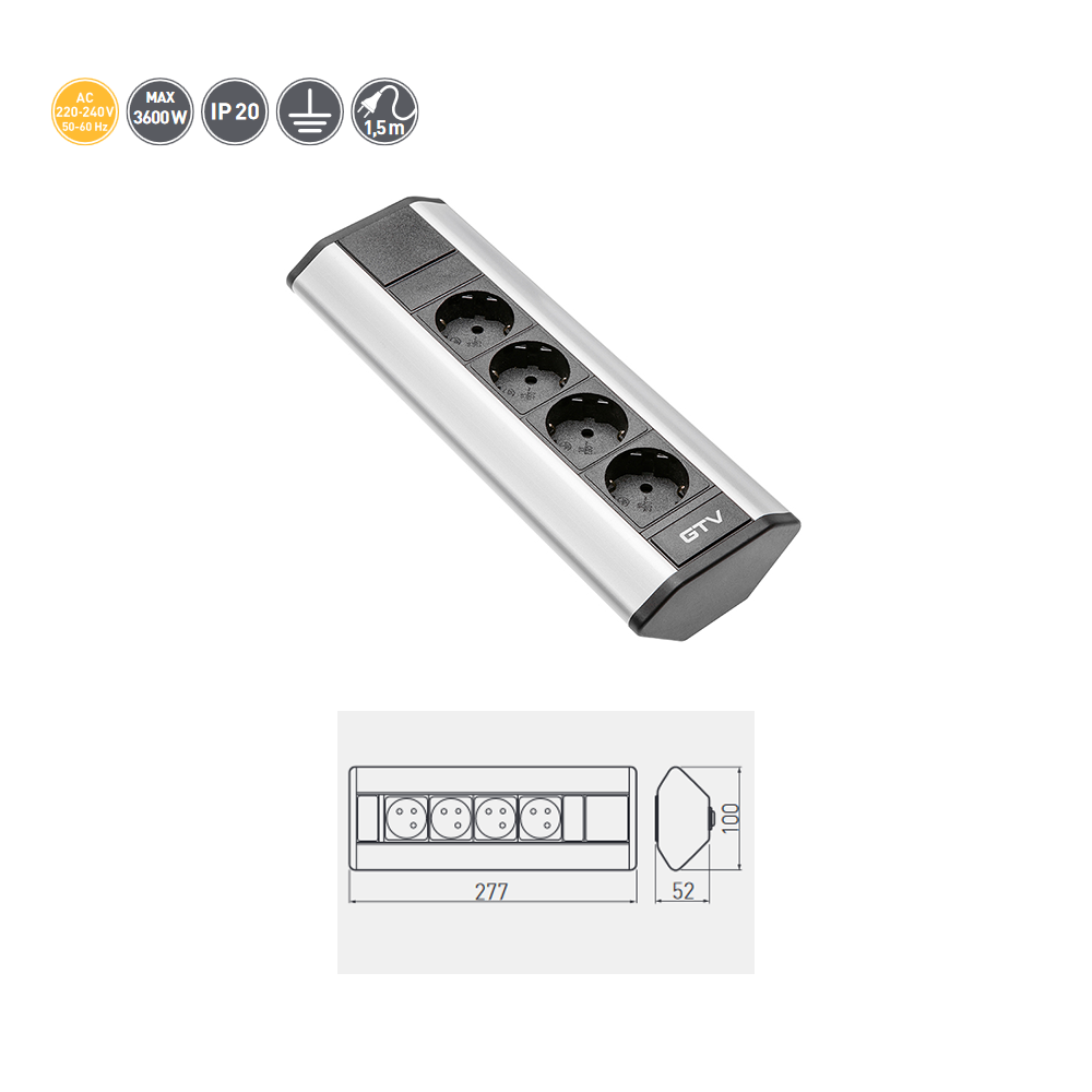 4-fach Ecksteckdose Tischsteckdose Bodensteckdose / ideal für Küche oder Büro / silber schwarz