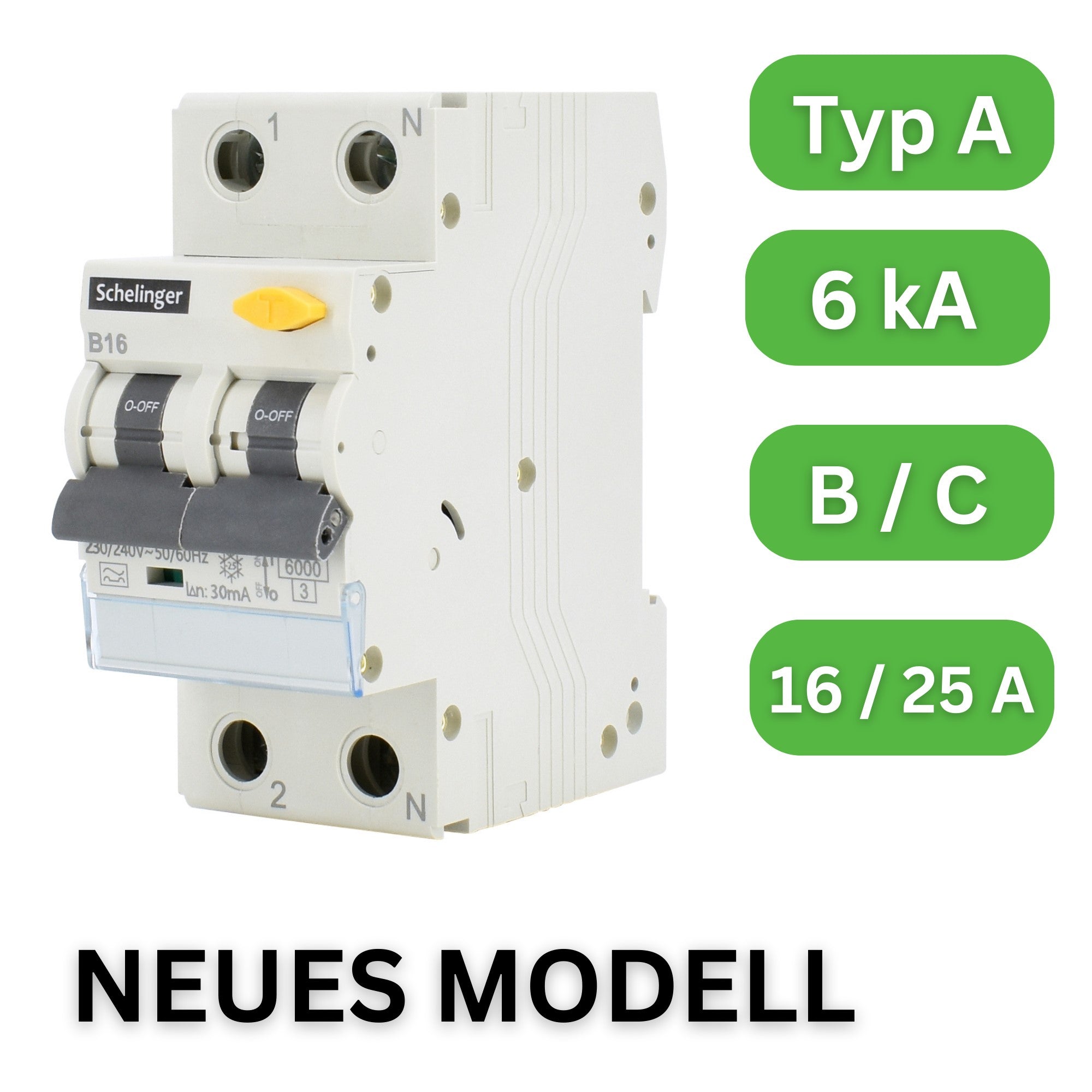 Schelinger / Typ A Fehlerstromschutzschalter mit integriertem Leitungsschutzschalter/  F I-LS Schalter / 6 kA / 30 mA / B oder C mit 16 A oder 25 A 
