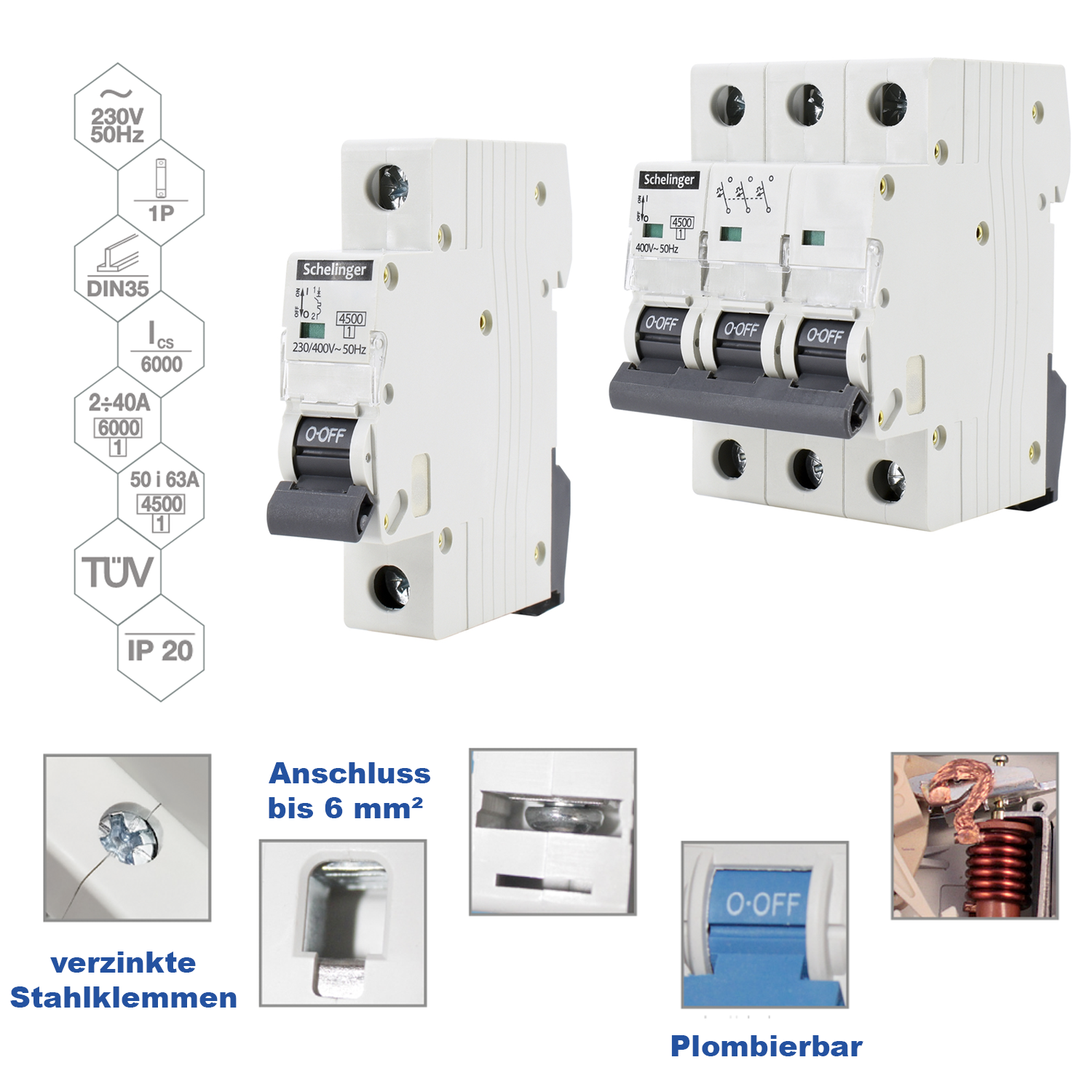 Schelinger Leitungsschutzschalter / LS-Schalter / Sicherungsautomat / 2 A bis 63 A / 1-polig / 3-polig