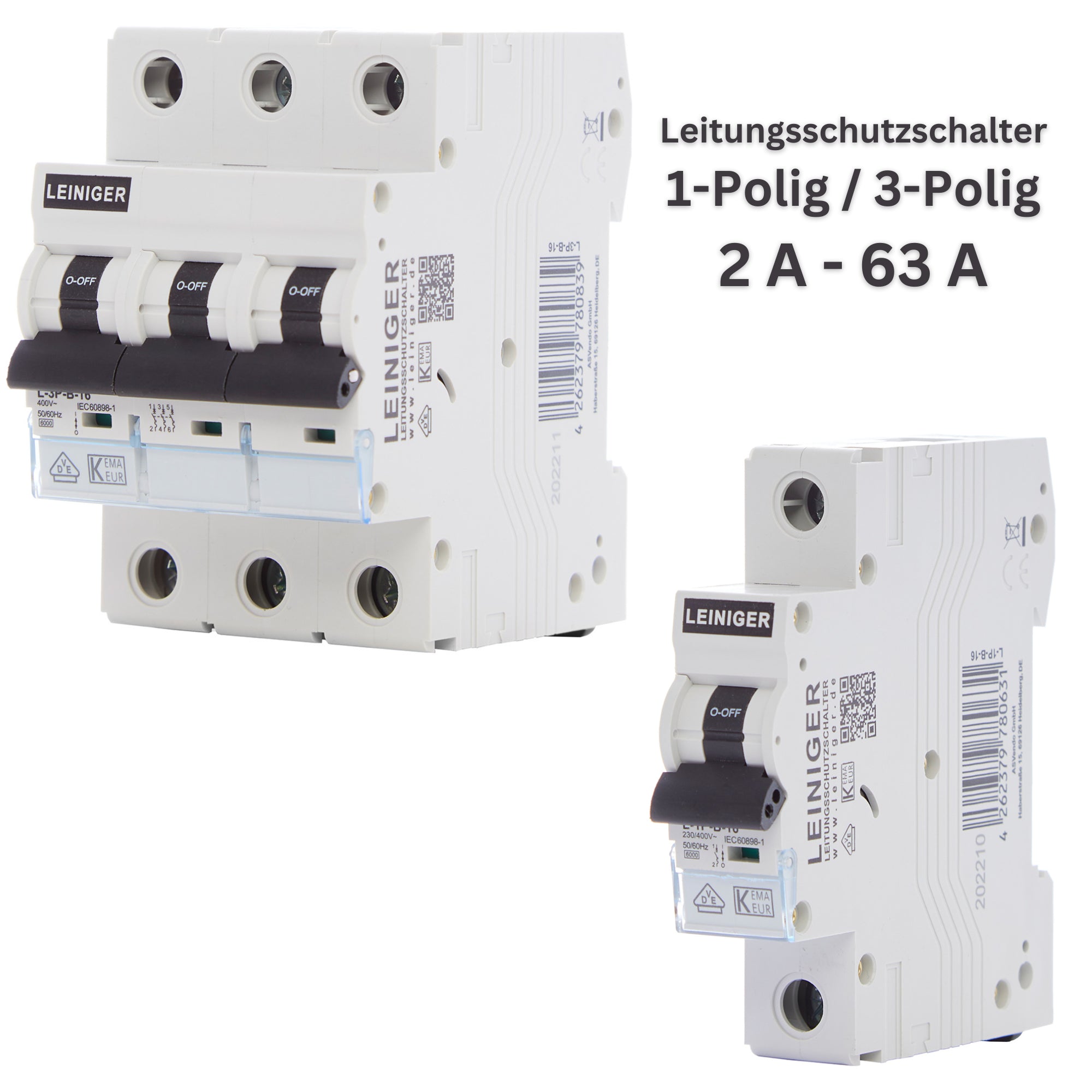 Leiniger Leitungsschutzschalter / LS-Schalter / Sicherungsautomat / 2 A bis 63 A/ 1-polig / 3-polig / VDE geprüft