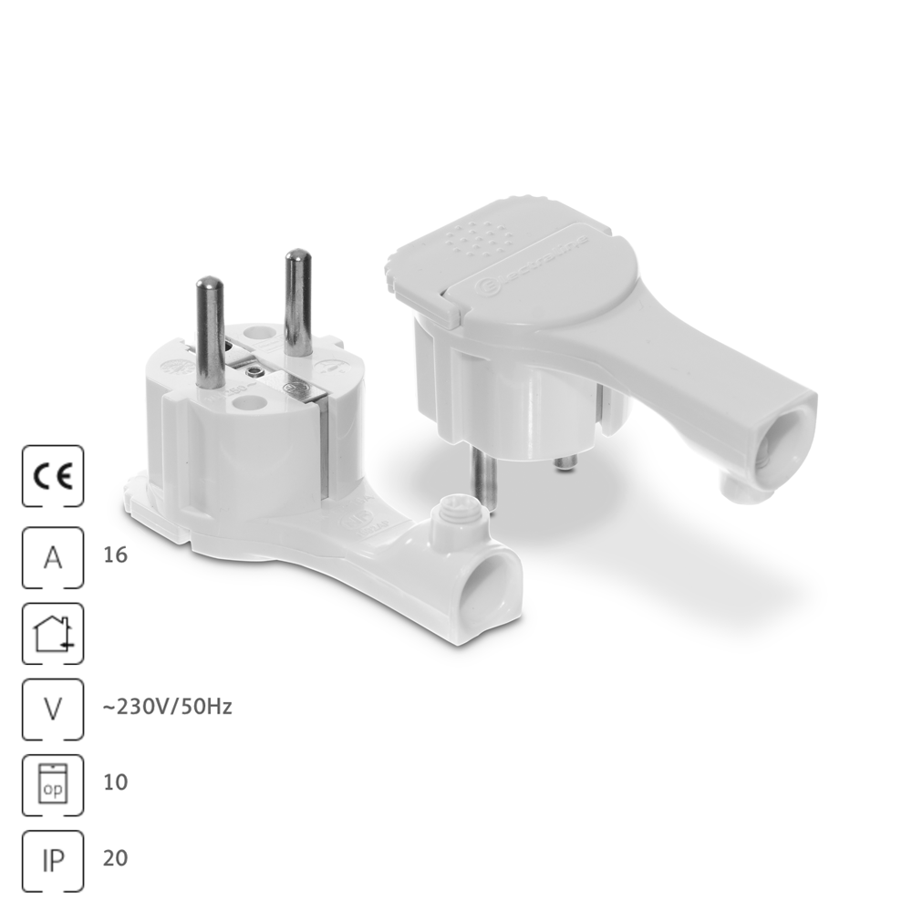 Winkelstecker Schukostecker Flachstecker mit Klappgriff 230V 16A IP20 flach