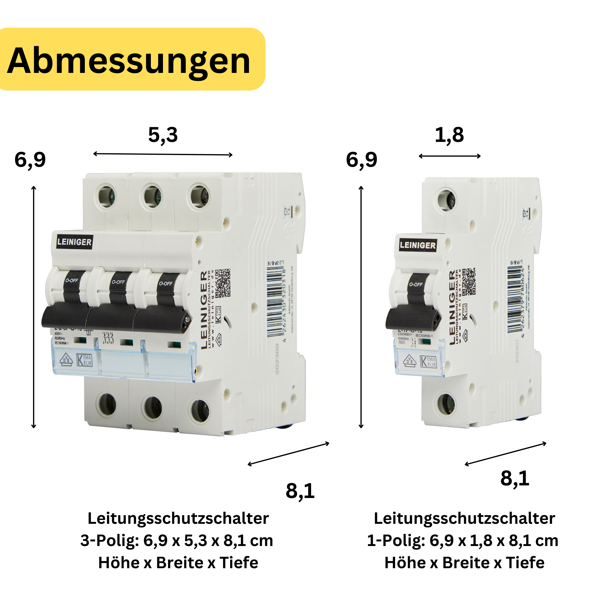 Leiniger Leitungsschutzschalter / LS-Schalter / Sicherungsautomat / 10 kA / 2A - 63A B / C / 1-polig / 3-polig