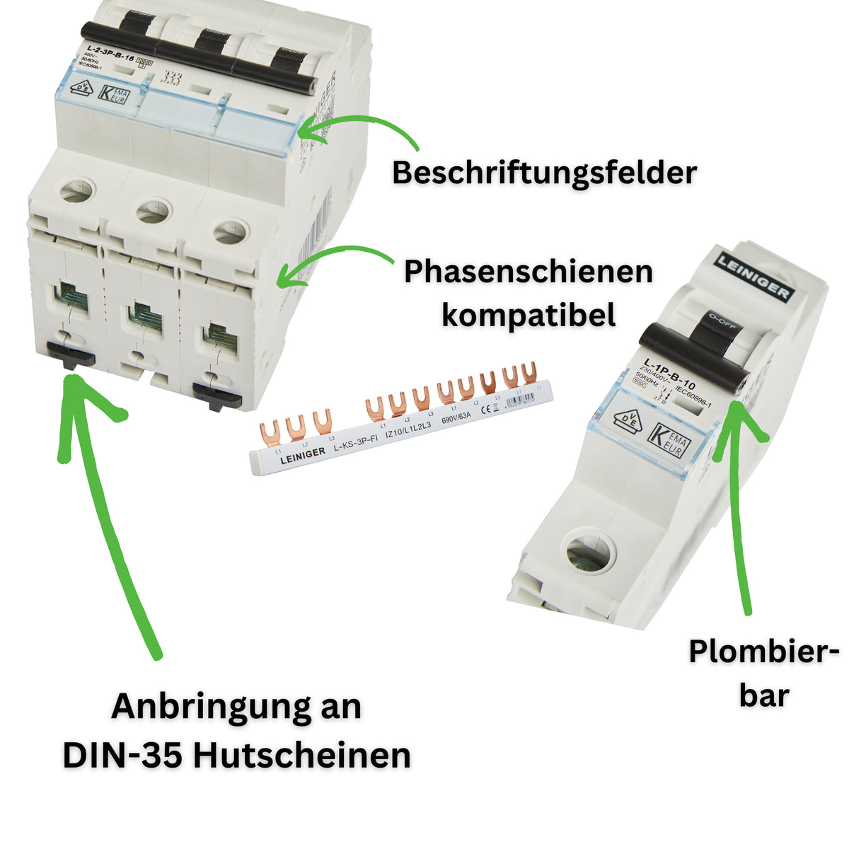 Leiniger Leitungsschutzschalter / LS-Schalter / 1-Polig / 3-Polig / B / C / 10 kA / 2A-63A / VDE geprüft