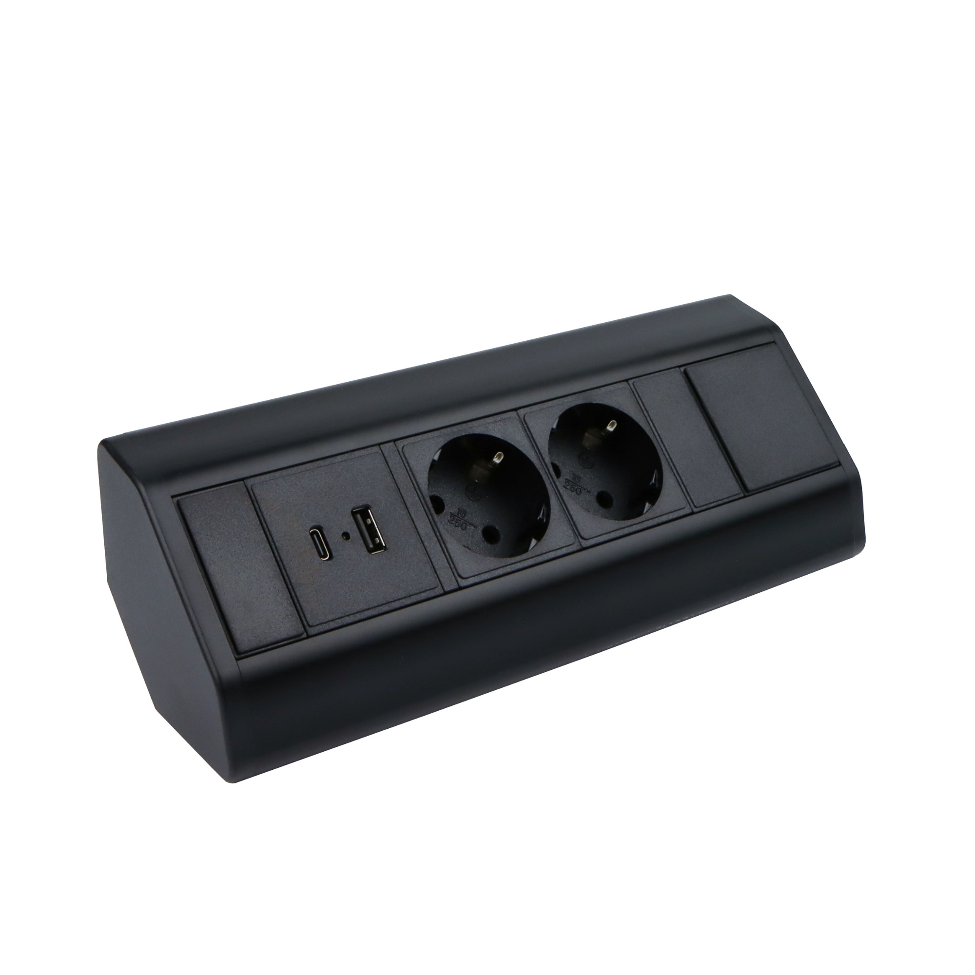 Moderne Tischsteckdose / Schreibtischsteckdose / Einbausteckdose / 3-fach / 2-fach + 1x USB A + 1x USB C / mit 1.8 m Kabel / modernes schwarz