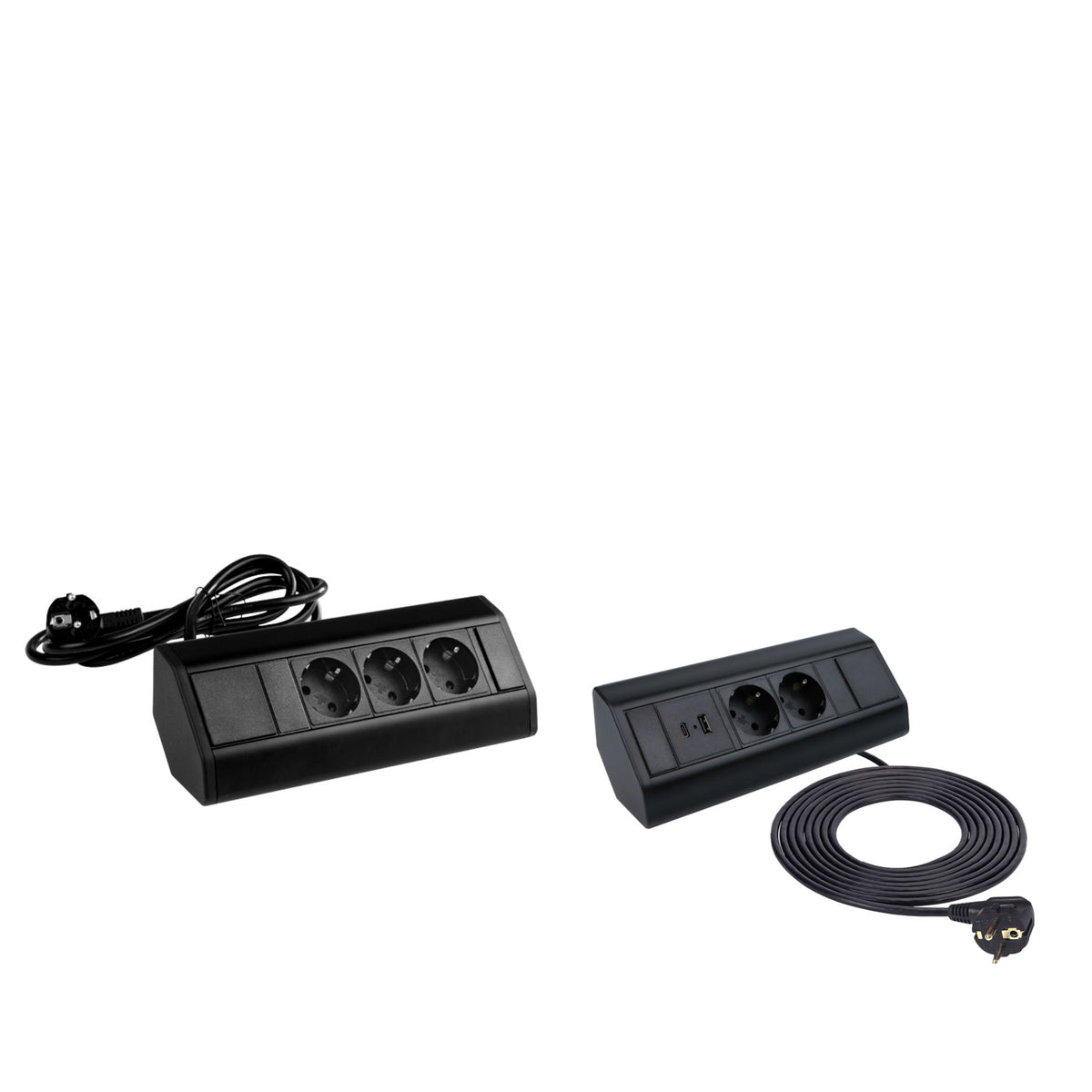 Moderne Tischsteckdose / Schreibtischsteckdose / Einbausteckdose / 3-fach / 2-fach + 1x USB A + 1x USB C / mit 1.8 m Kabel / modernes schwarz