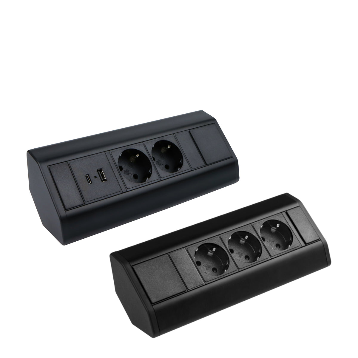 Moderne Tischsteckdose / Schreibtischsteckdose / Einbausteckdose / 3-fach / 2-fach + 1x USB A + 1x USB C / mit 1.8 m Kabel / modernes schwarz