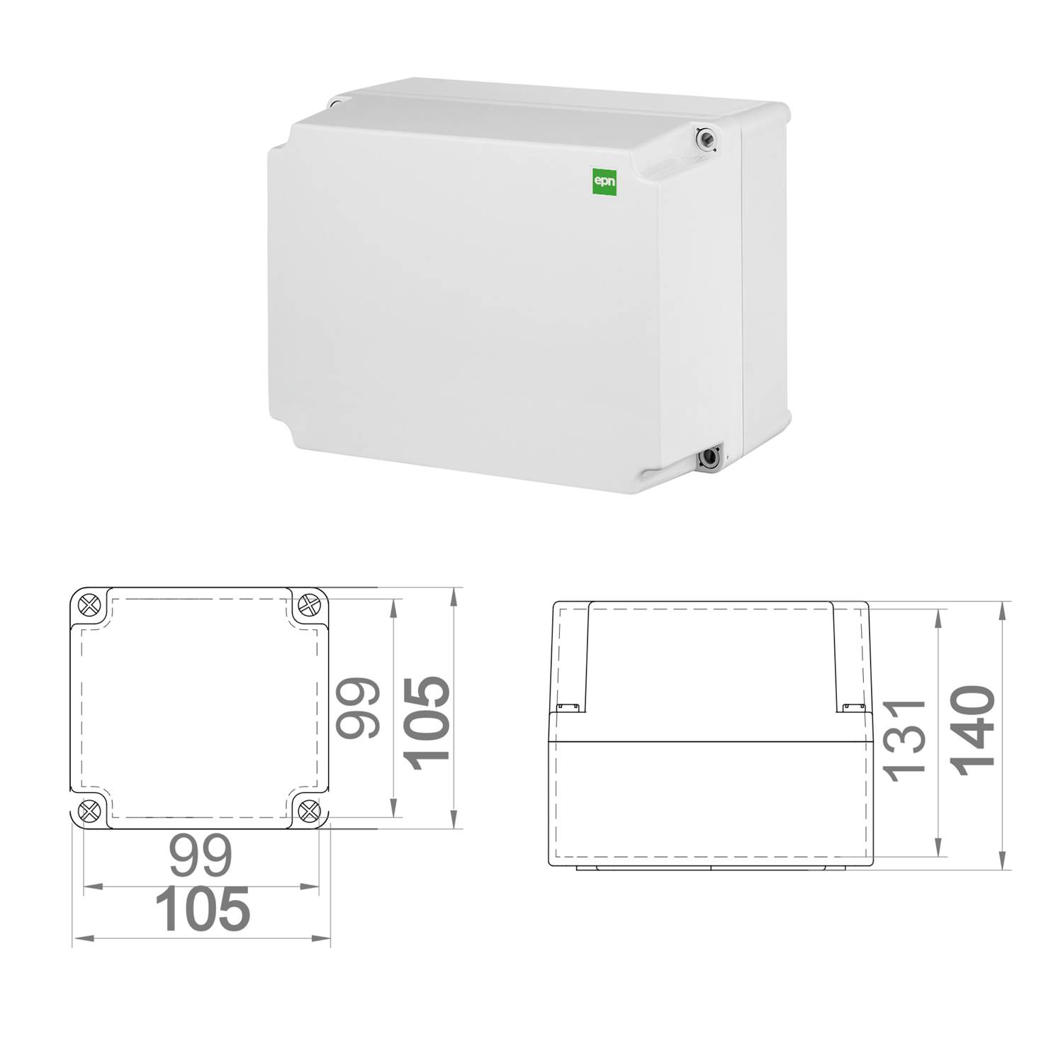 Hochwertige Abzweigdose / Industriebox / Leergehäuse / IP65 / hellgrau / Premium-Qualität / Abmessungen: 105 x 105 x 140