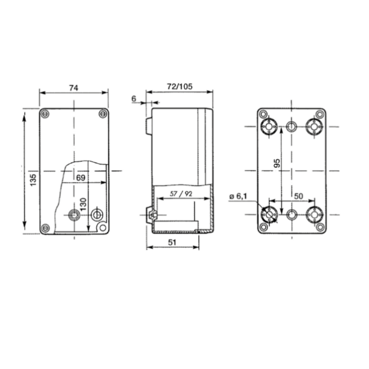 Hochwertige Abzweigdose / Industriebox / Leergehäuse / IP65 / hellgrau / Premium-Qualität / Abmessungen: 135 x 74 x 105