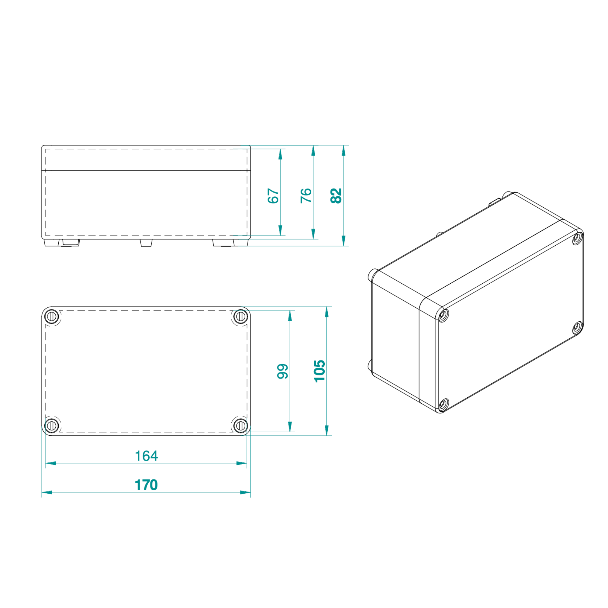 Hochwertige Abzweigdose / Industriebox / Leergehäuse / IP65 / hellgrau / Premium-Qualität / Abmessungen: 170 x 105 x 82