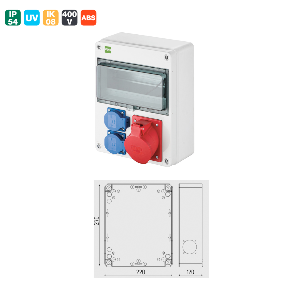 Baustromverteiler Stromverteiler Steckdosenverteiler PCE Steckdosen Wandverteiler 16A 32A CEE VDE 6225-00: 1x 32A / 2x 230V / 10 Module