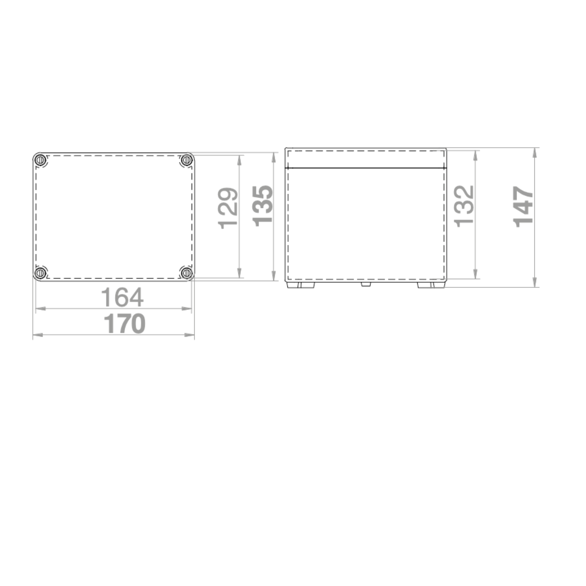 Hochwertige Abzweigdose / Industriebox / Leergehäuse / IP65 / hellgrau / Premium-Qualität / Abmessungen: 170 x 135 x 147