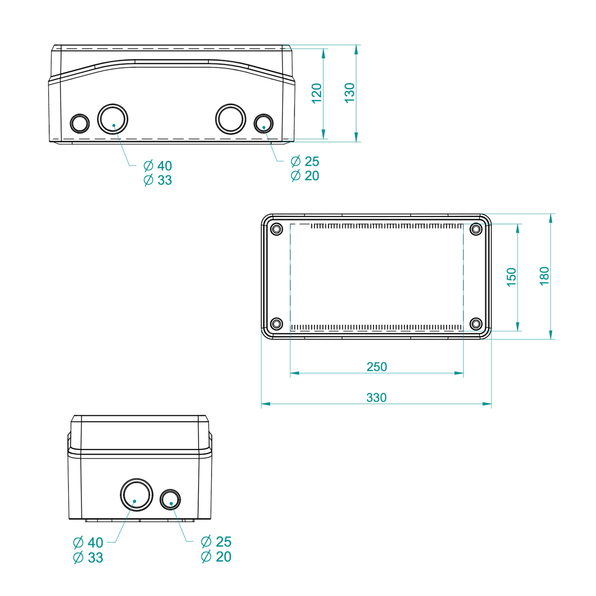 Hochwertige Abzweigdose / Industriebox / Leergehäuse / IP65 / hellgrau / Premium-Qualität / Abmessungen: 180 x 330 x 130